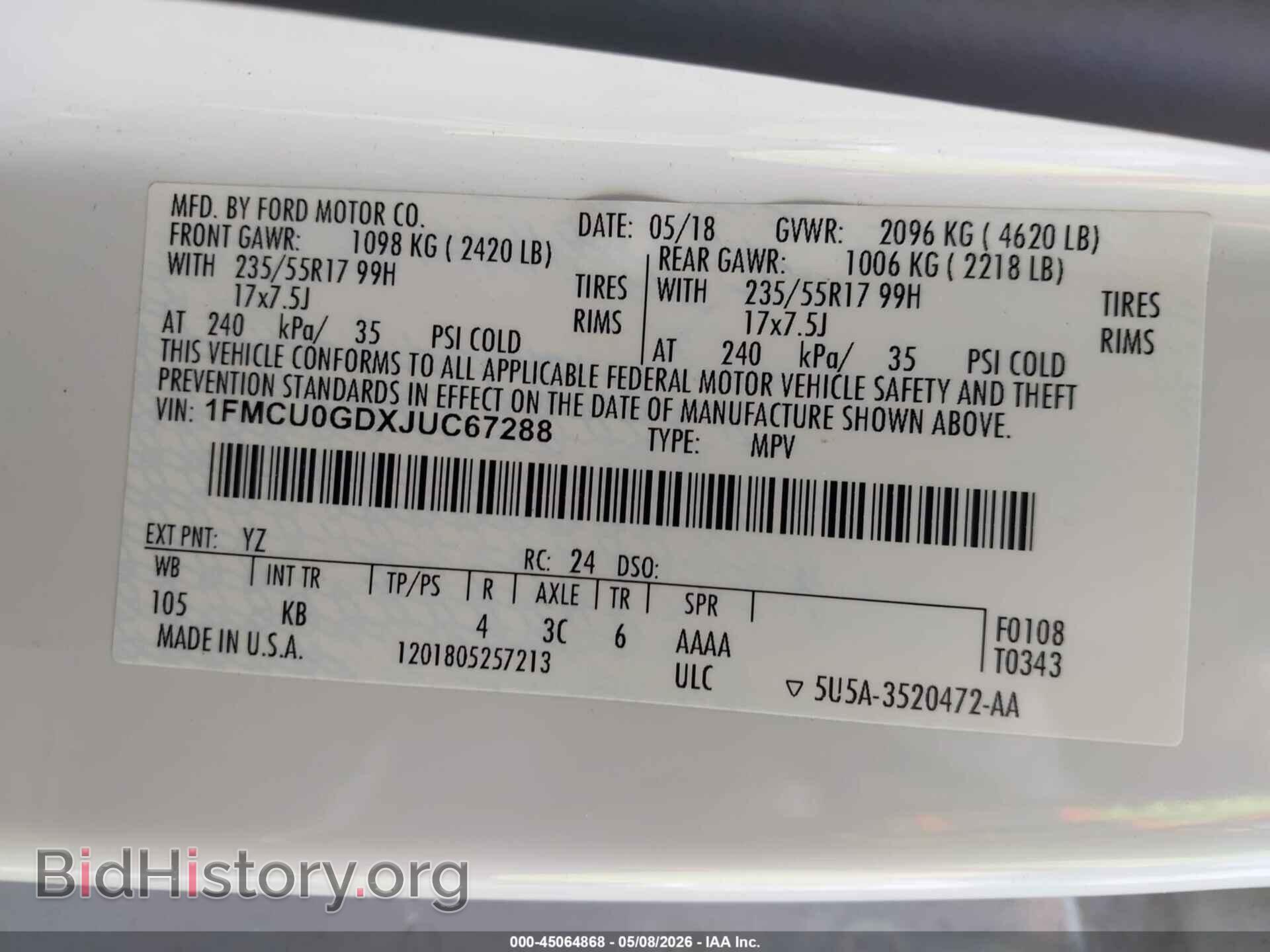 2018 FORD ESCAPE - VIN: 1FMCU0GDXJUC67288 - Фото 9
