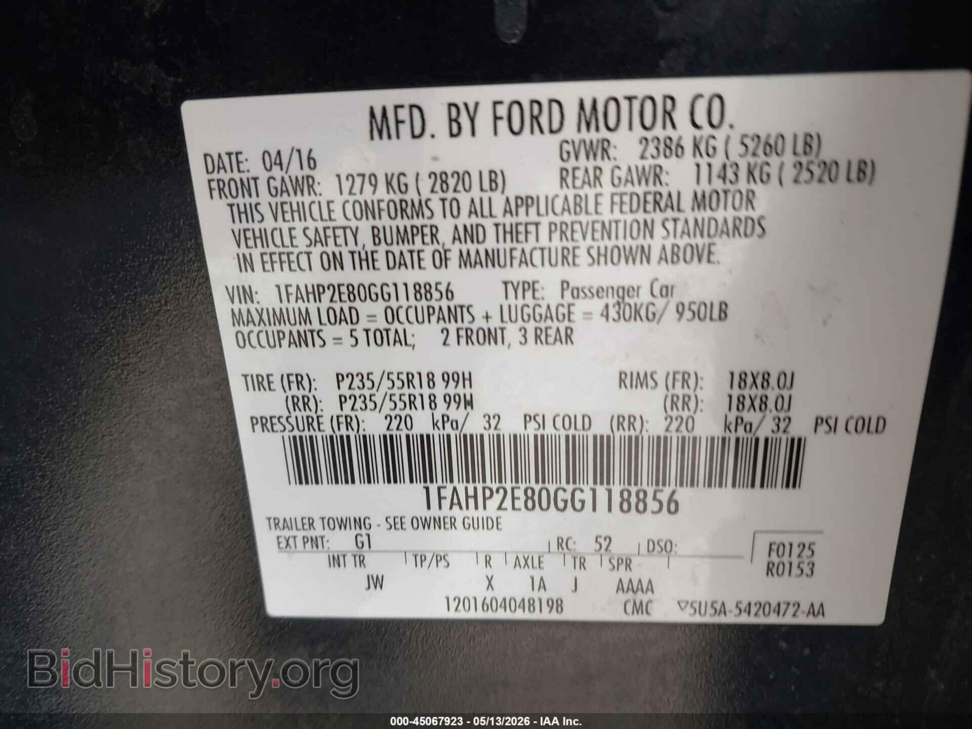 2016 FORD TAURUS - VIN: 1FAHP2E80GG118856 - Фото 9