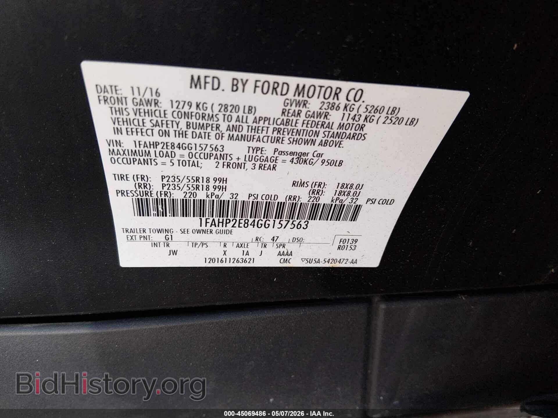 2016 FORD TAURUS - VIN: 1FAHP2E84GG157563 - Фото 9