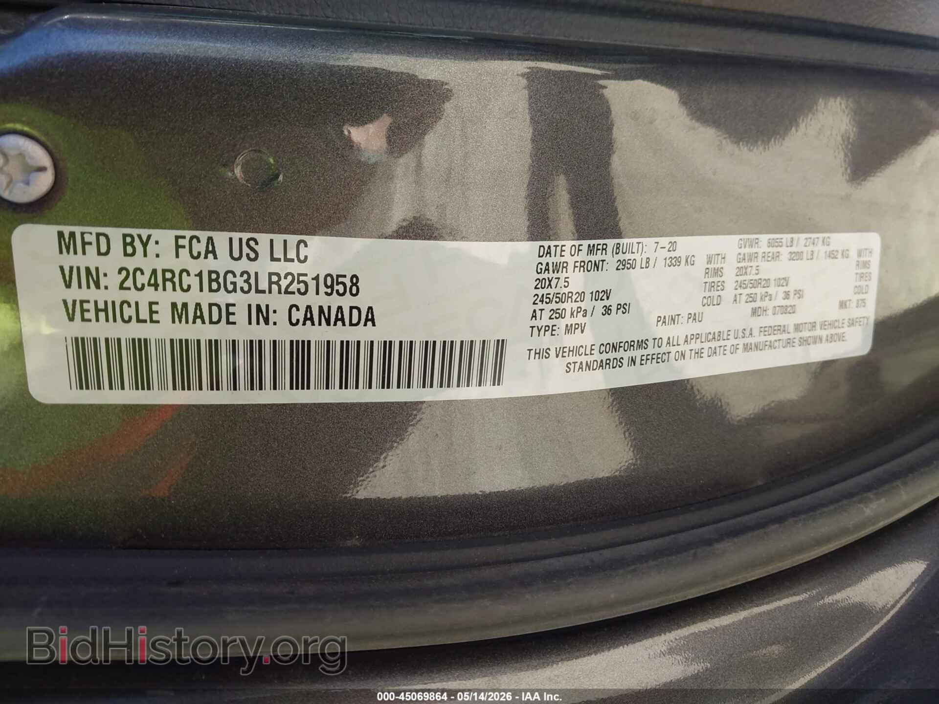 2020 CHRYSLER PACIFICA - VIN: 2C4RC1BG3LR251958 - Фото 9
