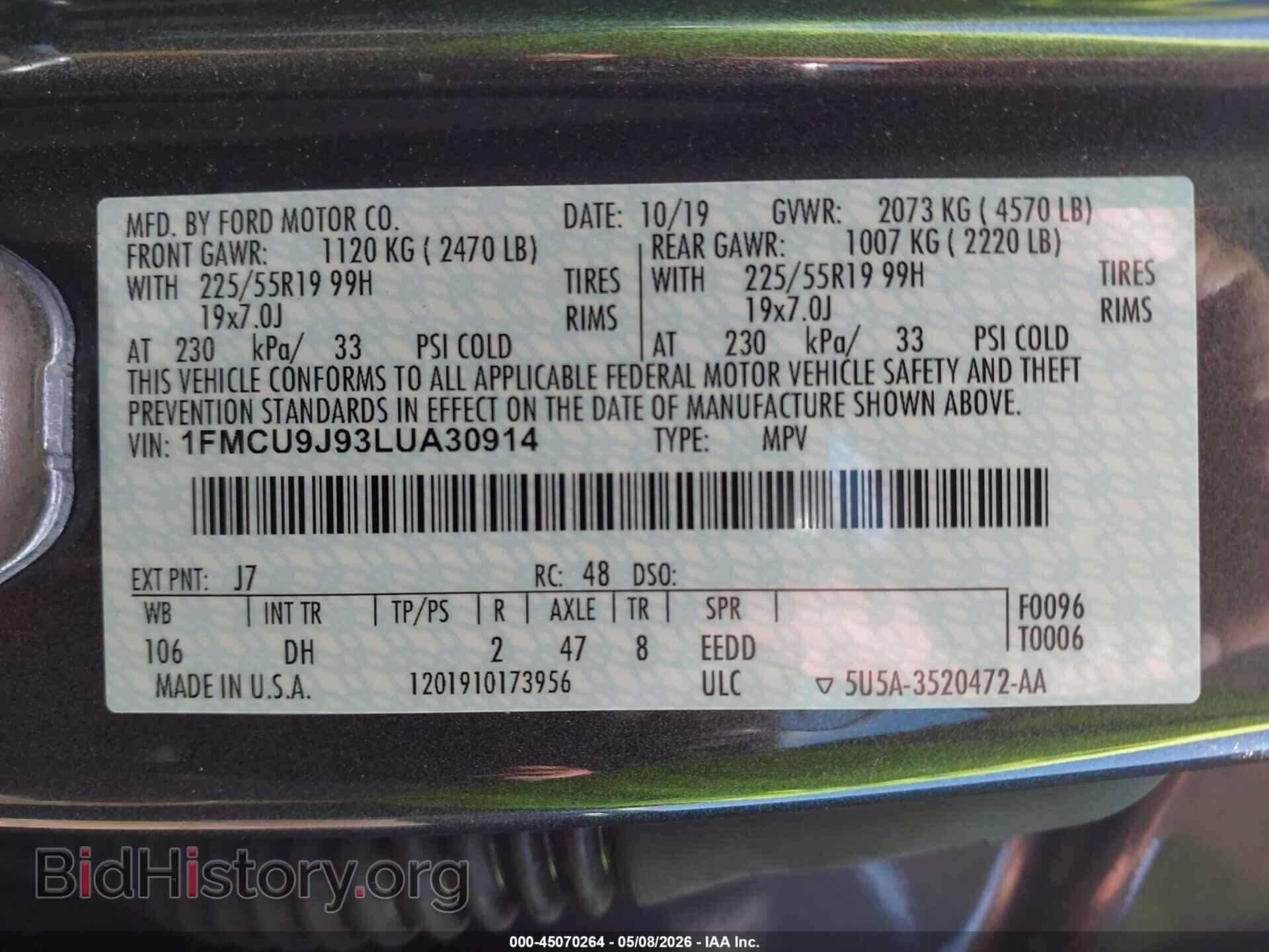 2020 FORD ESCAPE - VIN: 1FMCU9J93LUA30914 - Фото 9