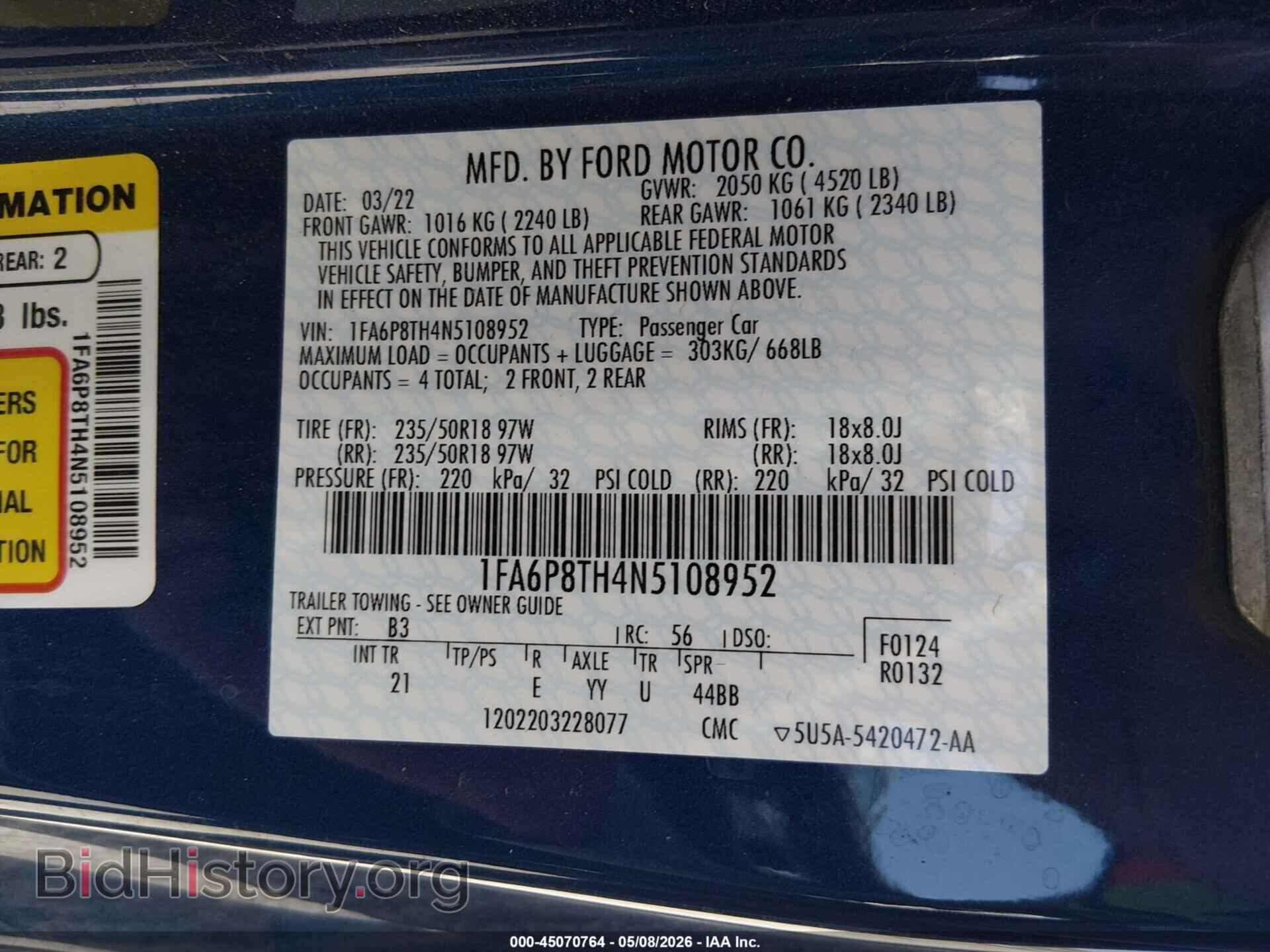 2022 FORD MUSTANG - VIN: 1FA6P8TH4N5108952 - Фото 9