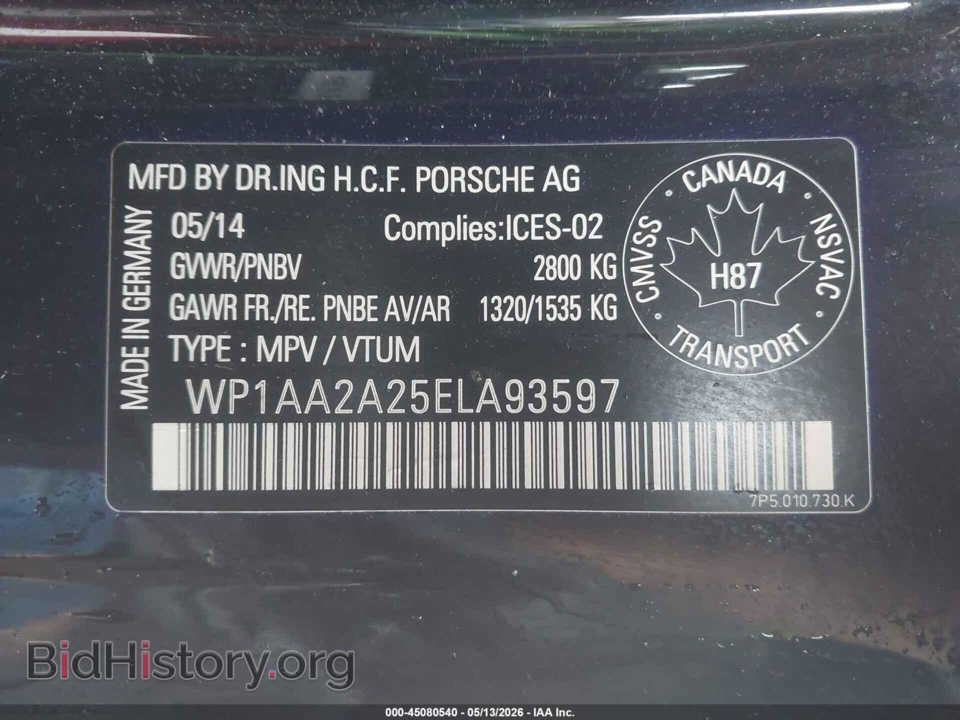 2014 PORSCHE CAYENNE - VIN: WP1AA2A25ELA93597 - Фото 9