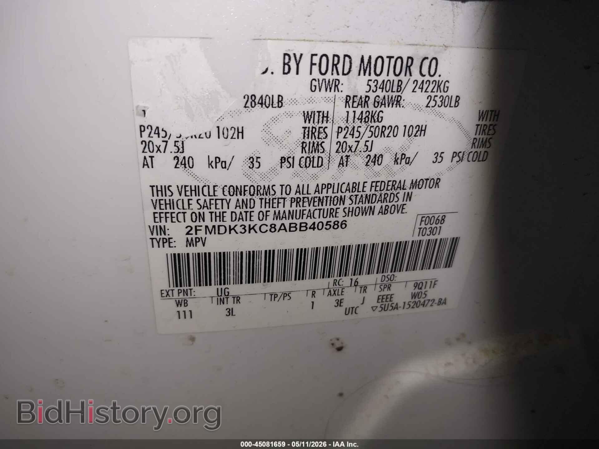 2010 FORD EDGE - VIN: 2FMDK3KC8ABB40586 - Фото 9