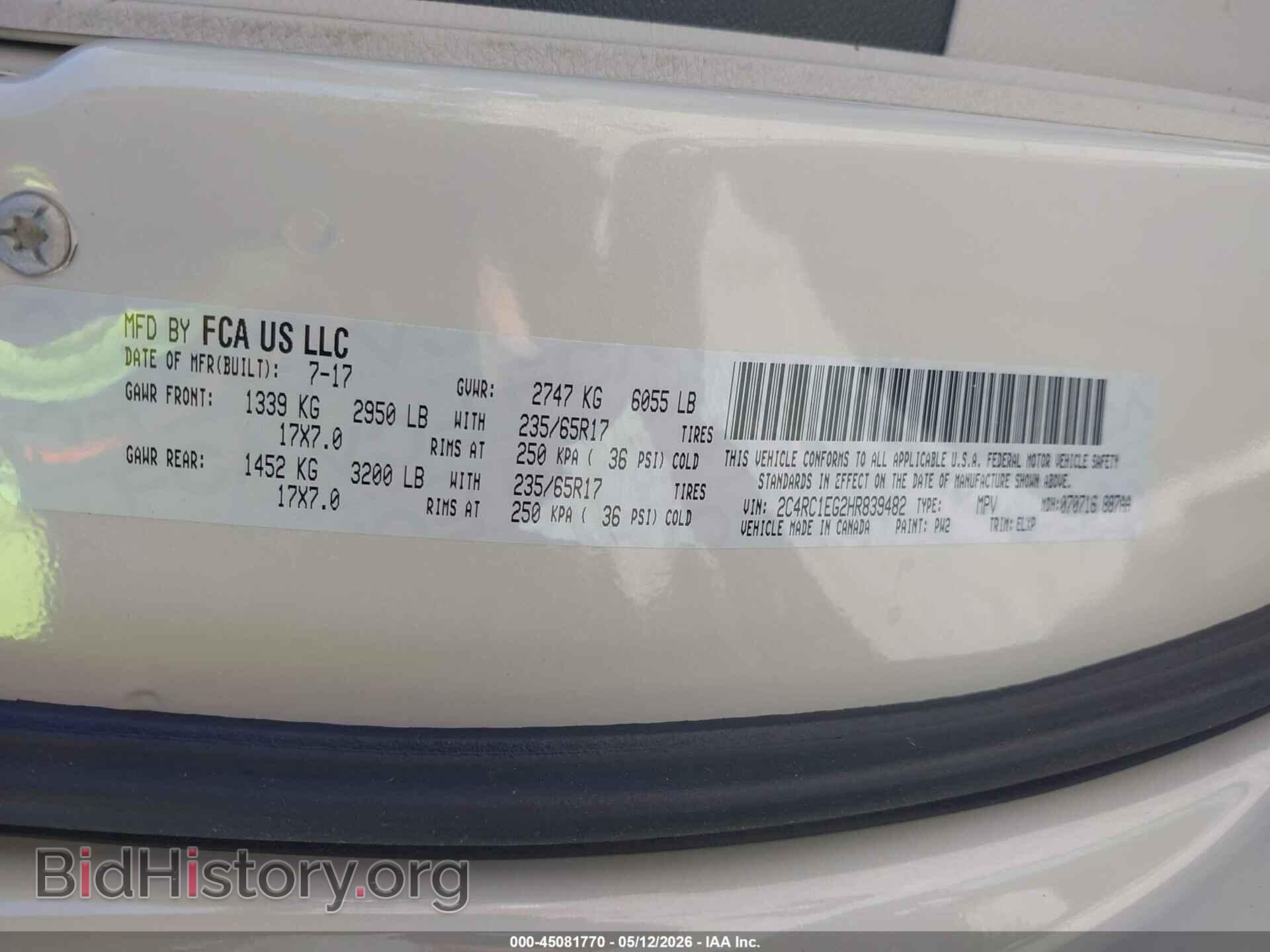 2017 CHRYSLER PACIFICA - VIN: 2C4RC1EG2HR839482 - Photo 9