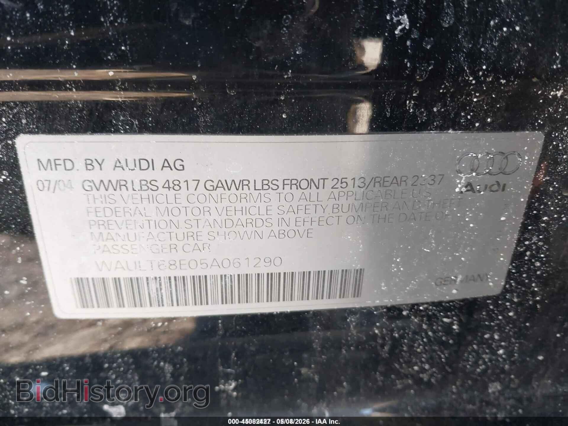 2005 AUDI A4 - VIN: WAULT68E05A061290 - Фото 9
