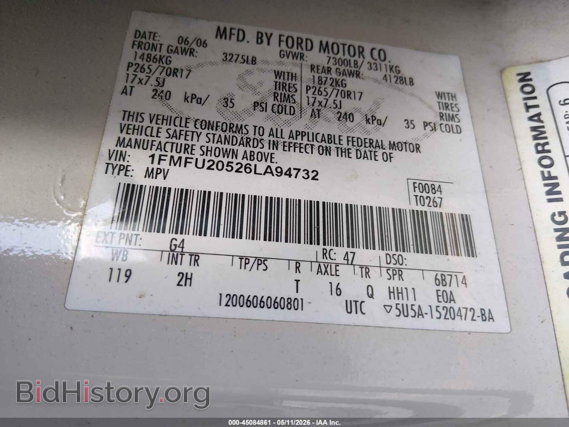 2006 FORD EXPEDITION - VIN: 1FMFU20526LA94732 - Фото 9