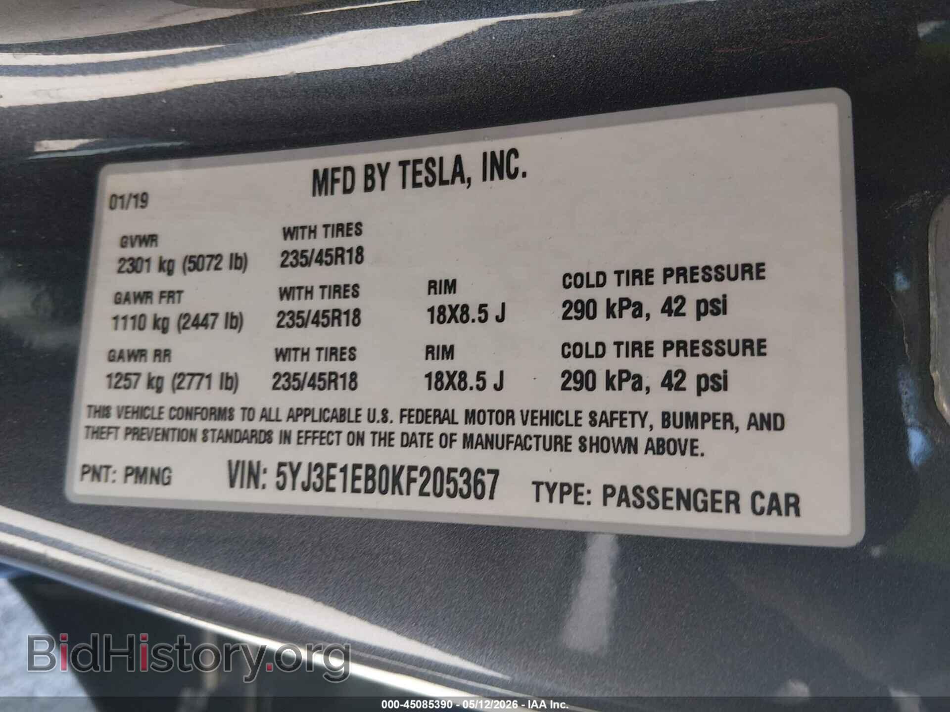 2019 TESLA MODEL 3 - VIN: 5YJ3E1EB0KF205367 - Photo 9