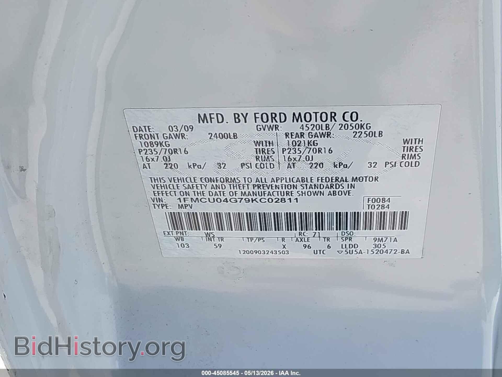 2009 FORD ESCAPE - VIN: 1FMCU04G79KC02811 - Фото 9