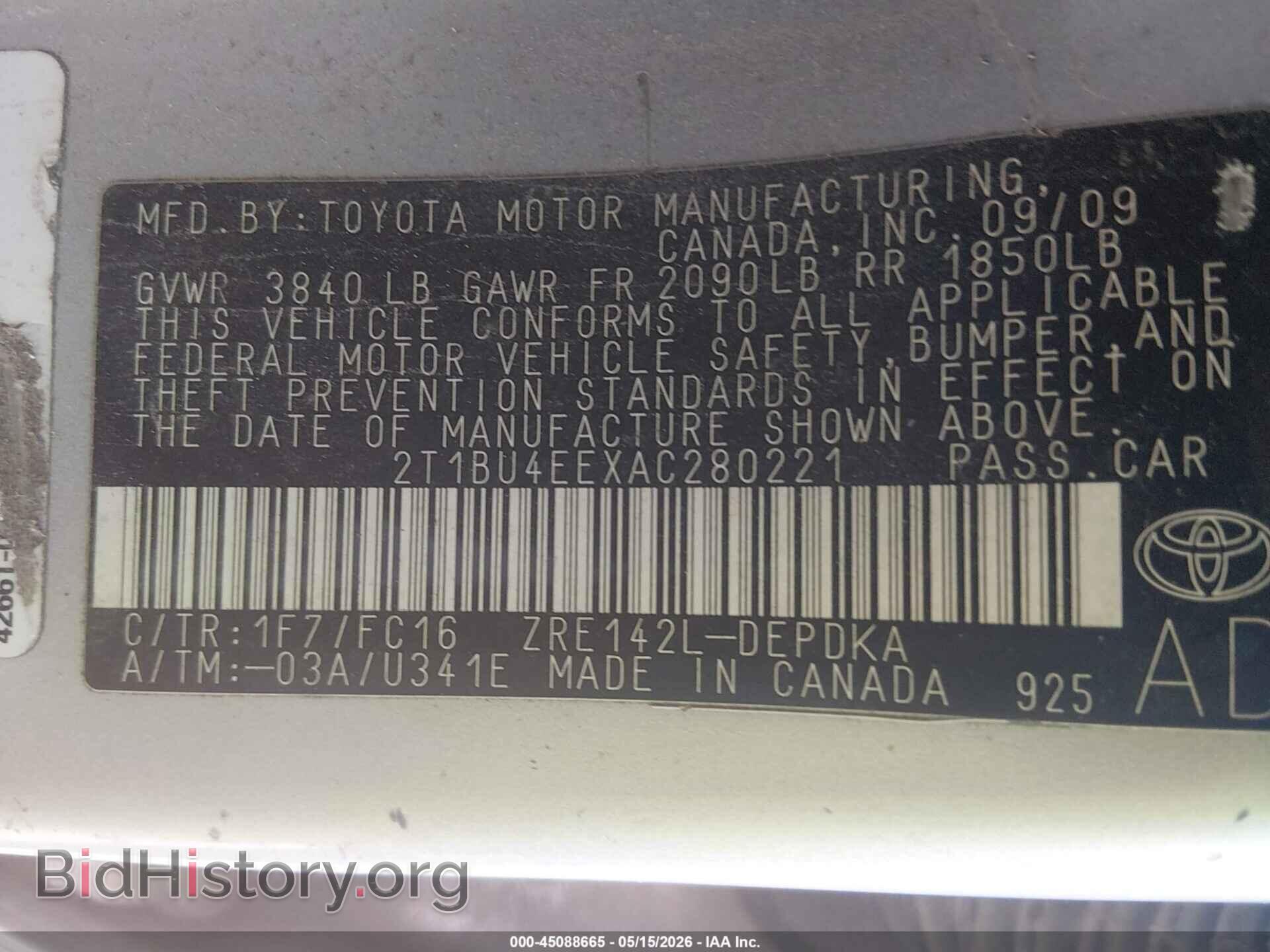 2010 TOYOTA COROLLA - VIN: 2T1BU4EEXAC280221 - Фото 9
