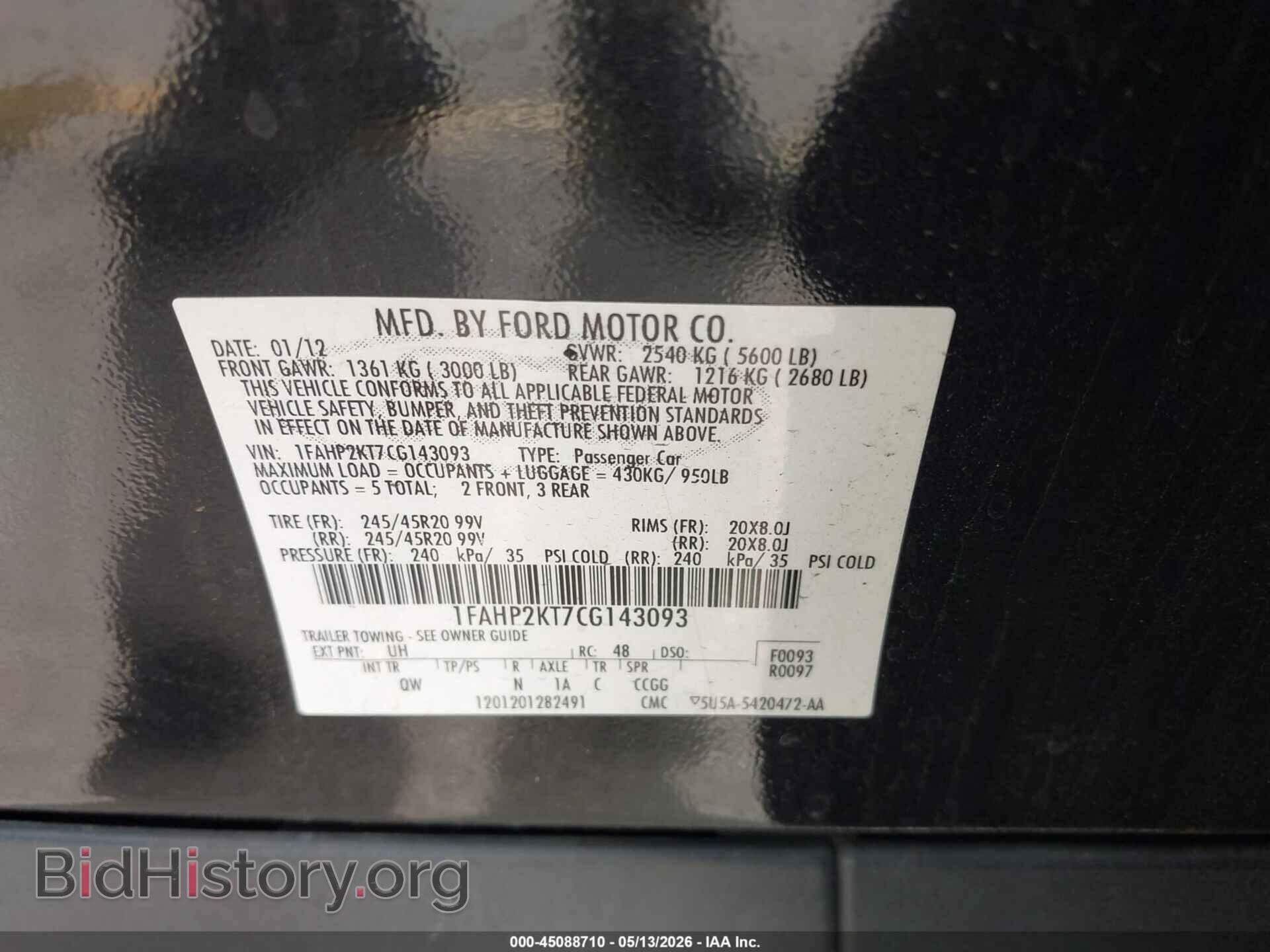 2012 FORD TAURUS - VIN: 1FAHP2KT7CG143093 - Фото 9