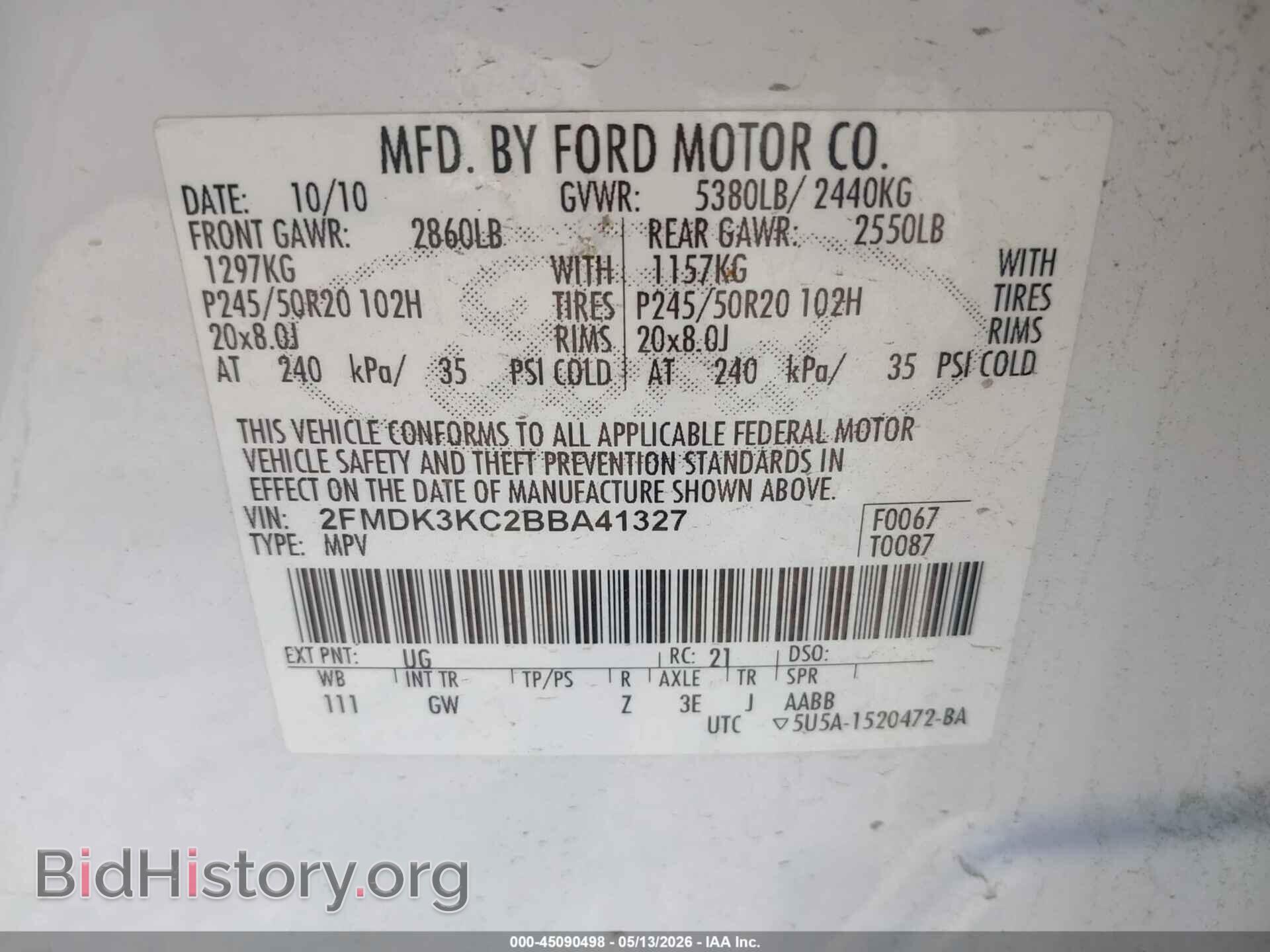 2011 FORD EDGE - VIN: 2FMDK3KC2BBA41327 - Photo 9