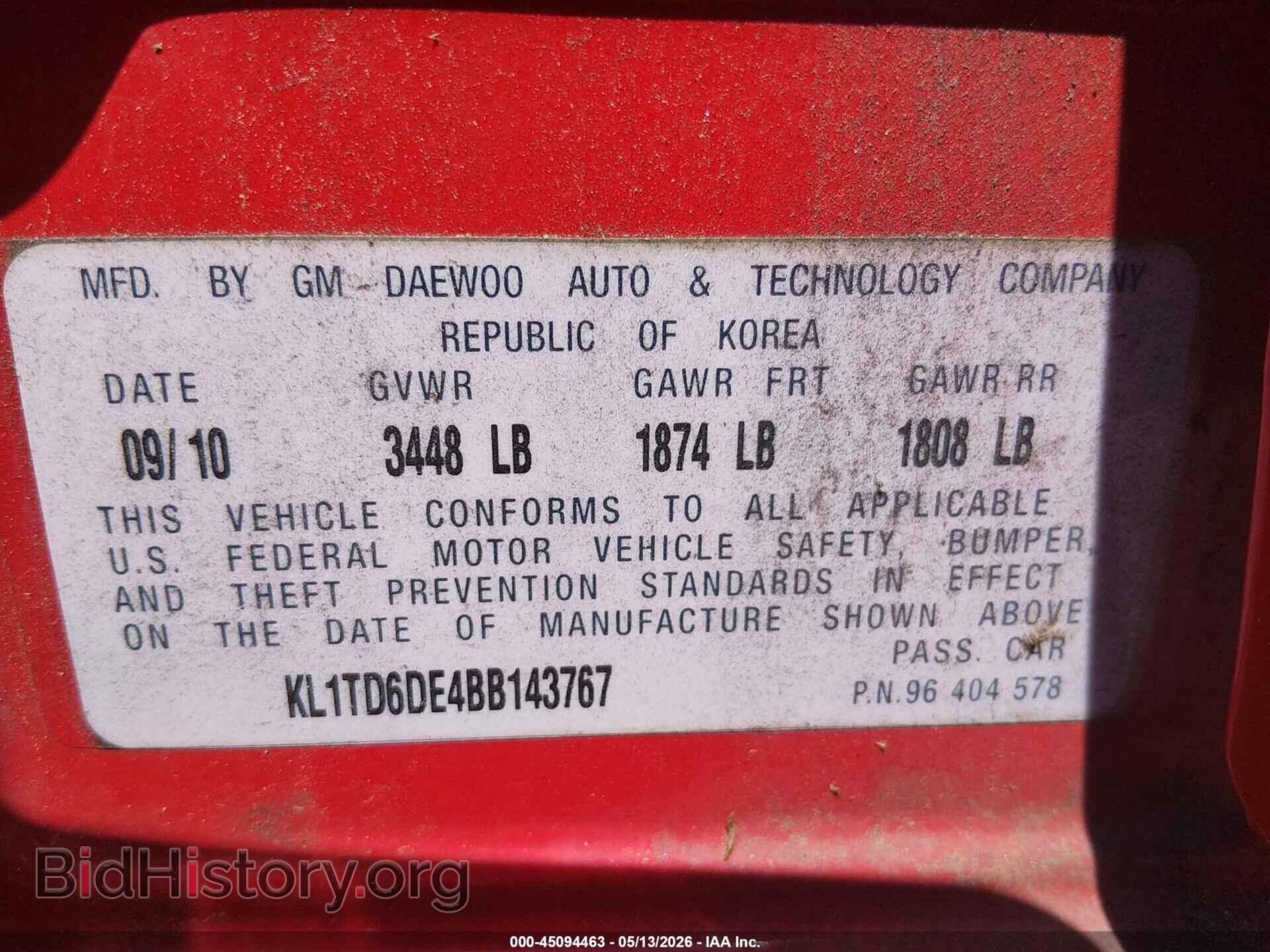 2011 CHEVROLET AVEO - VIN: KL1TD6DE4BB143767 - Фото 9