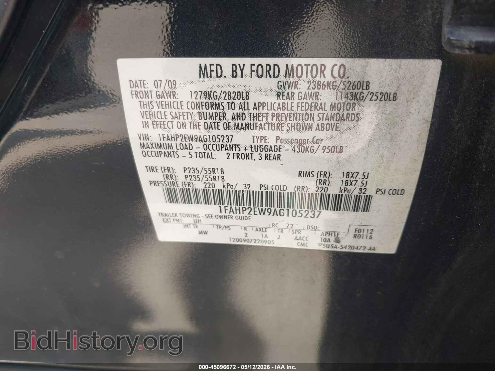 2010 FORD TAURUS - VIN: 1FAHP2EW9AG105237 - Фото 9