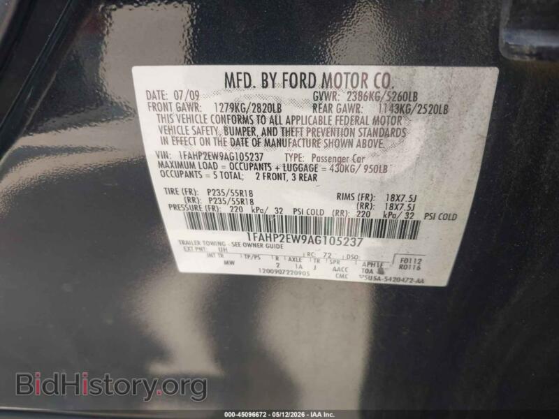 2010 Ford TAURUS (VIN 1FAHP2EW9AG105237) — фото 9 из 16