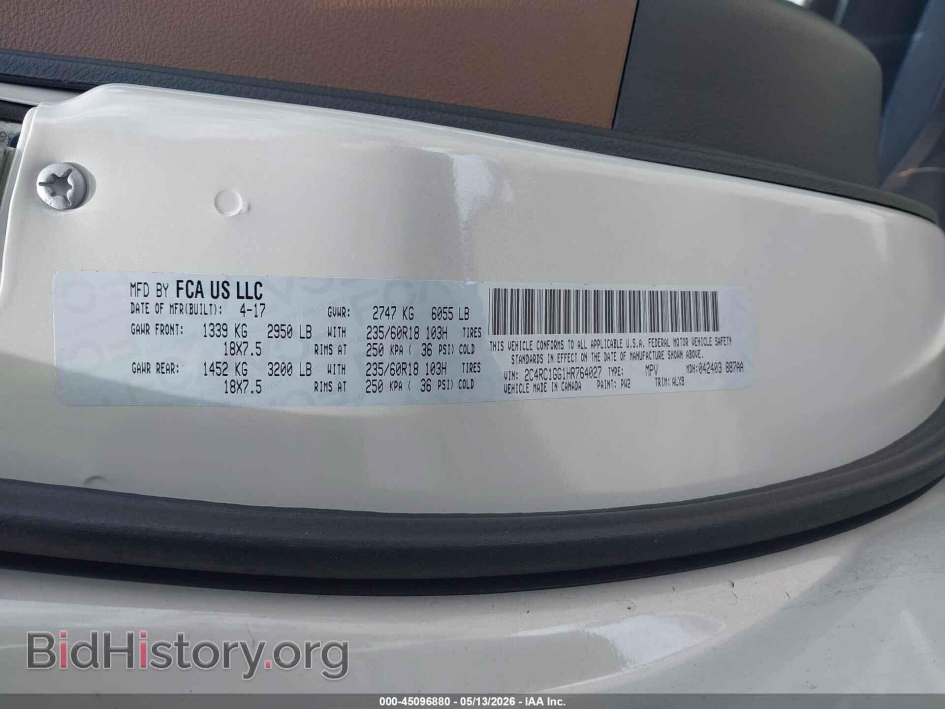 2017 CHRYSLER PACIFICA - VIN: 2C4RC1GG1HR764027 - Фото 9