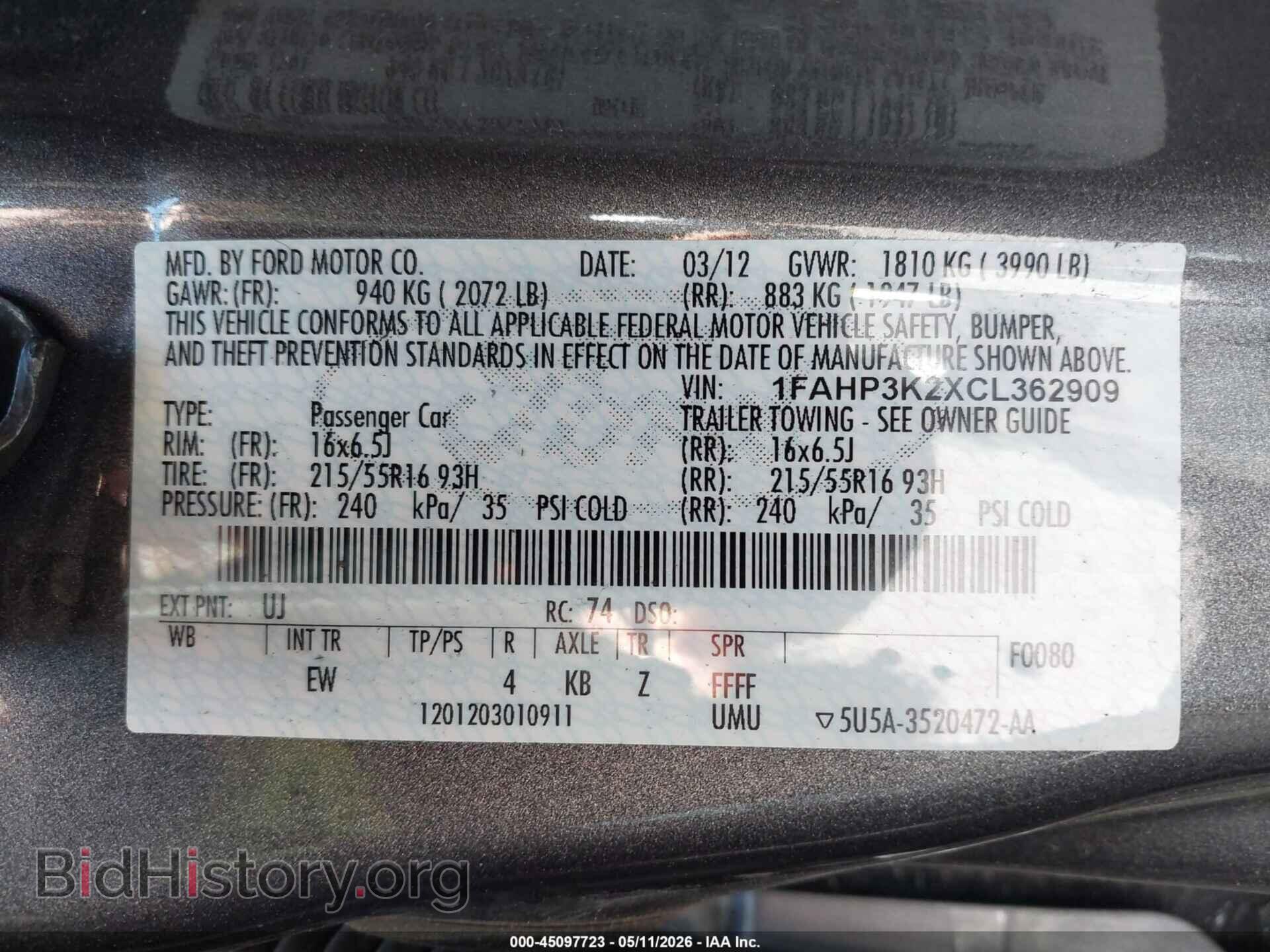 2012 FORD FOCUS - VIN: 1FAHP3K2XCL362909 - Фото 9