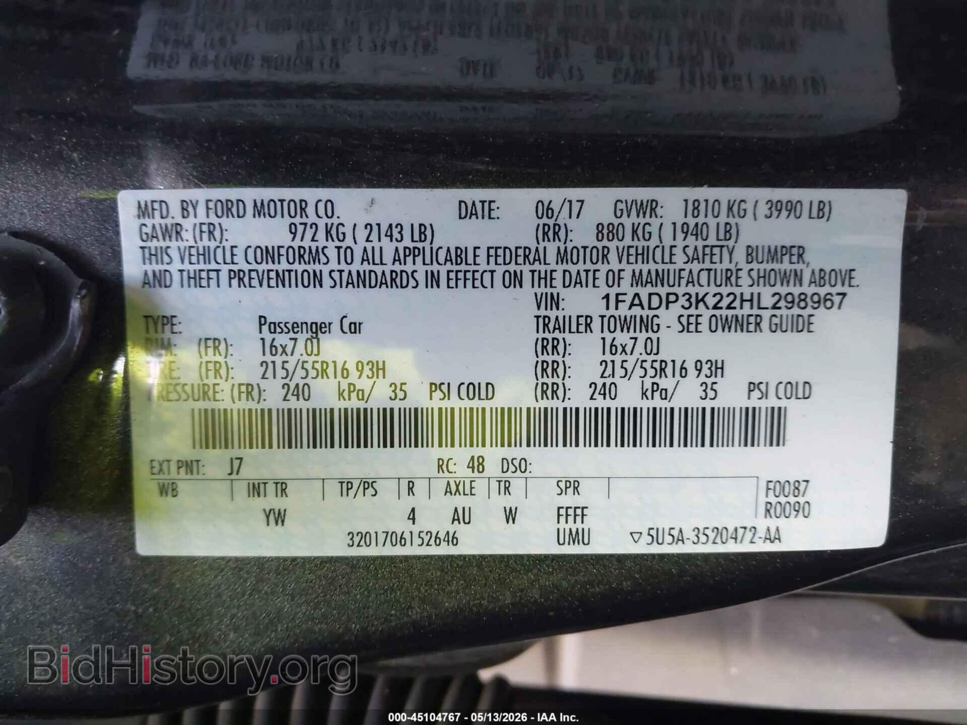 2017 FORD FOCUS - VIN: 1FADP3K22HL298967 - Фото 9