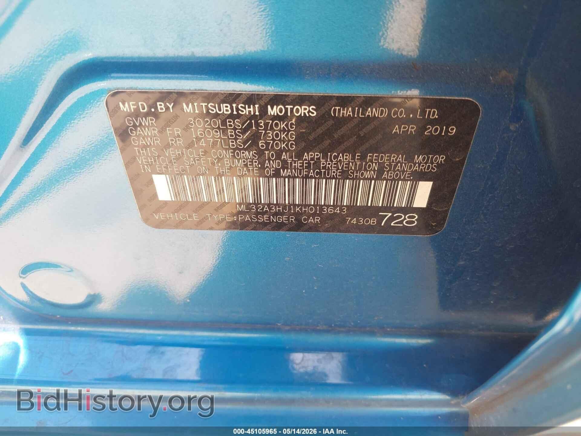 2019 MITSUBISHI MIRAGE - VIN: ML32A3HJ1KH013643 - Фото 9