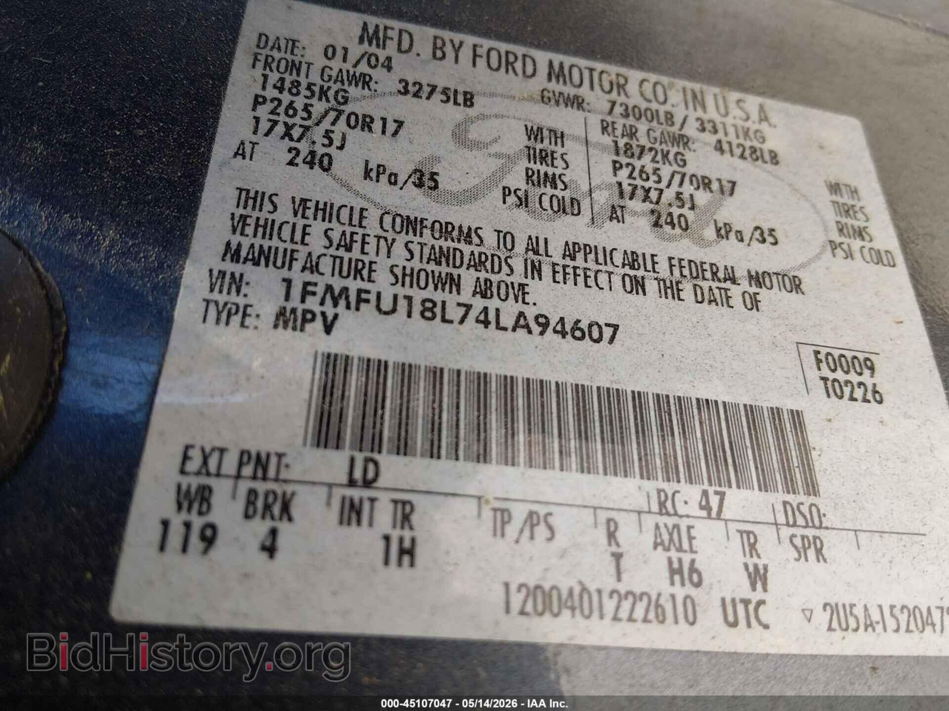 2004 FORD EXPEDITION - VIN: 1FMFU18L74LA94607 - Photo 9