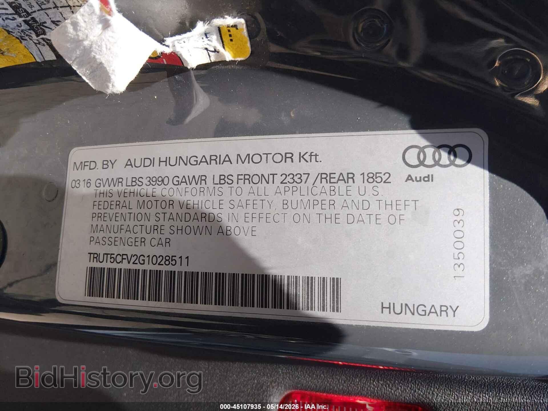 2016 AUDI TT - VIN: TRUT5CFV2G1028511 - Фото 9