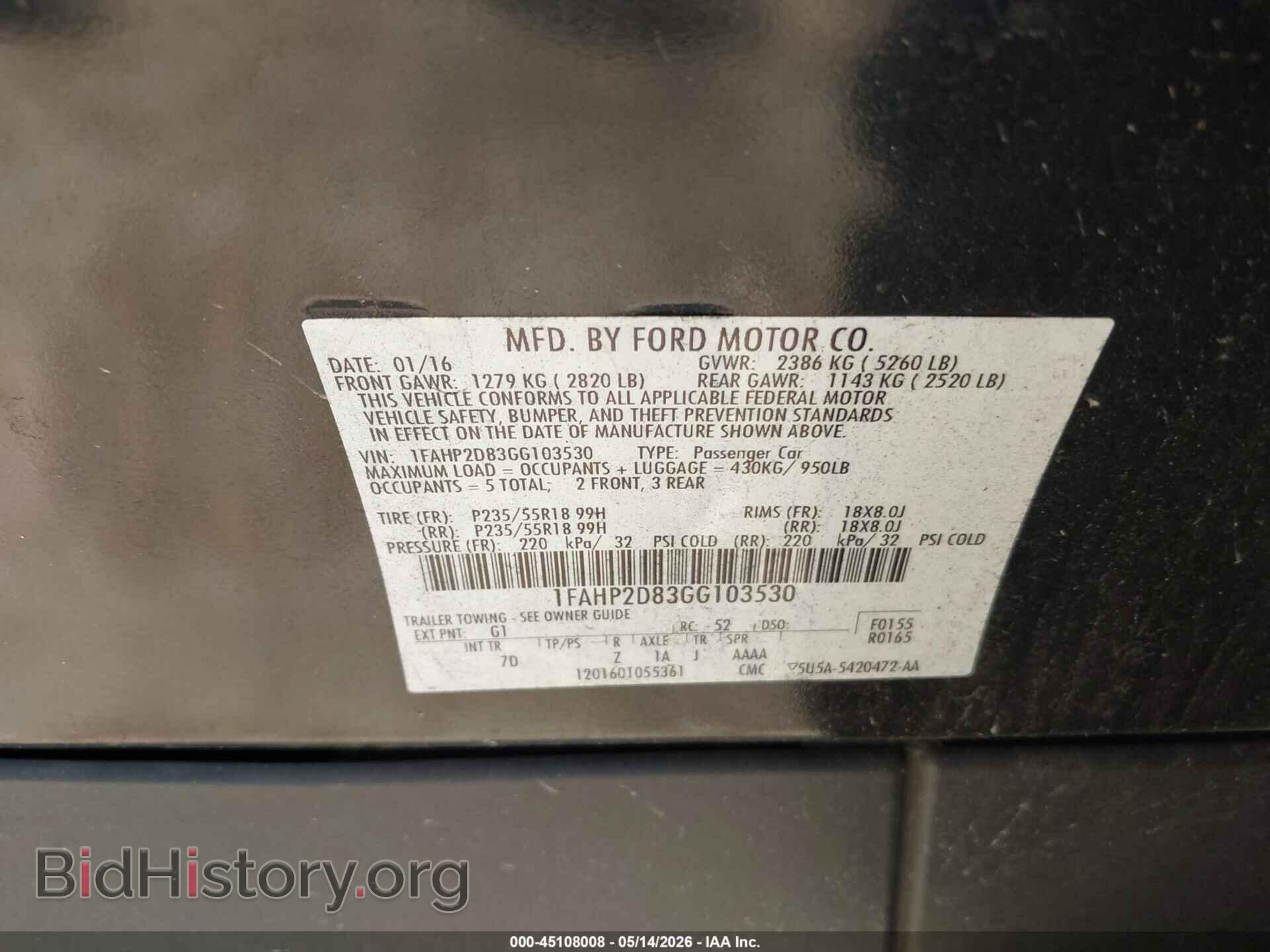 2016 FORD TAURUS - VIN: 1FAHP2D83GG103530 - Photo 9