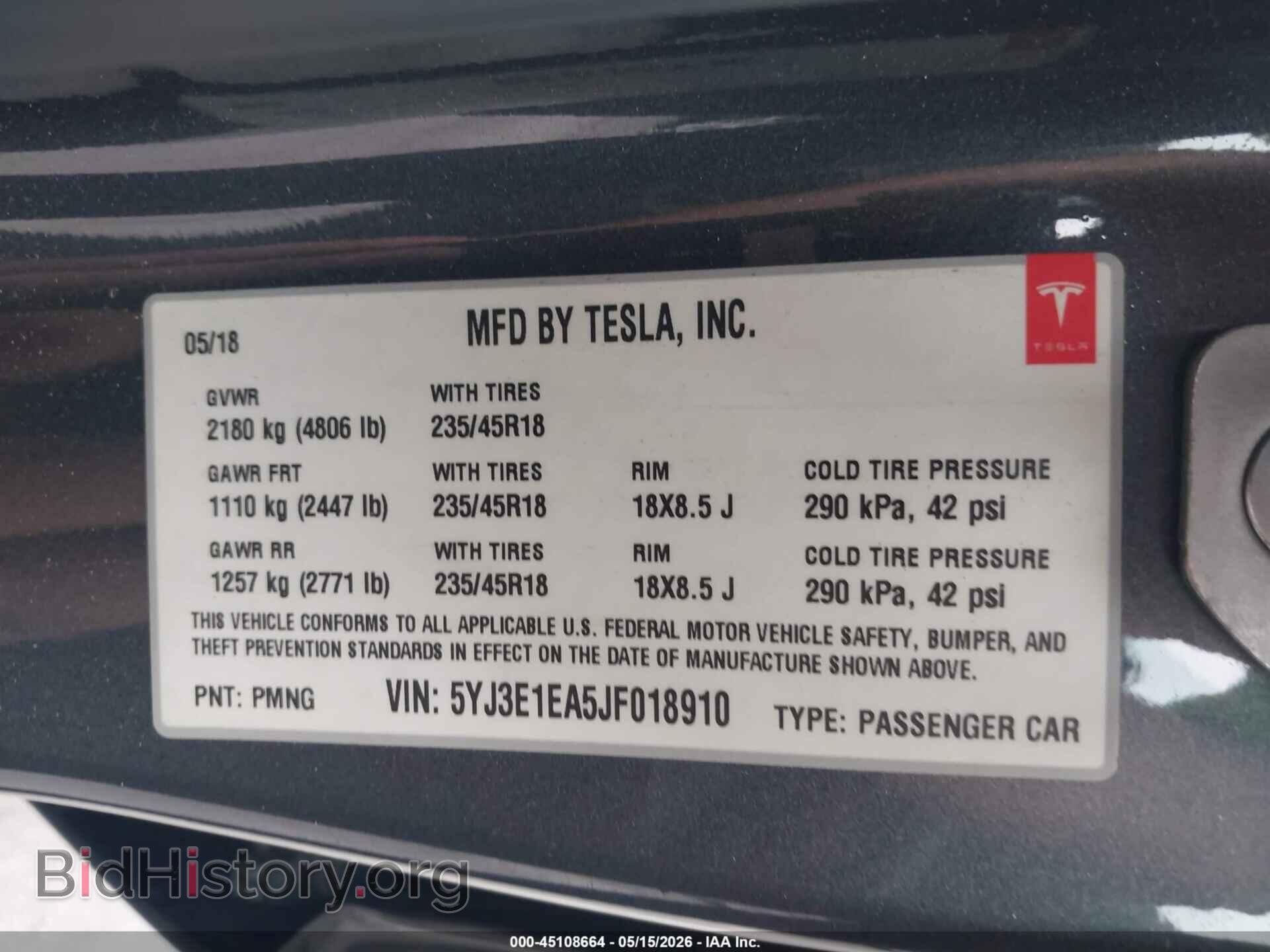 2018 TESLA MODEL 3 - VIN: 5YJ3E1EA5JF018910 - Фото 9