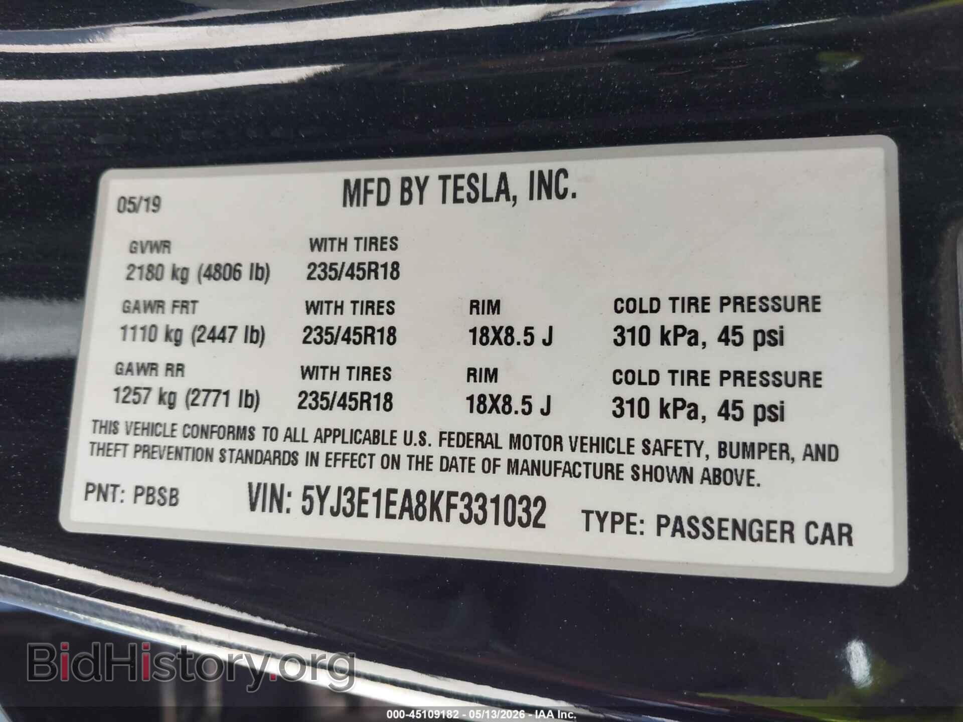 2019 TESLA MODEL 3 - VIN: 5YJ3E1EA8KF331032 - Фото 9