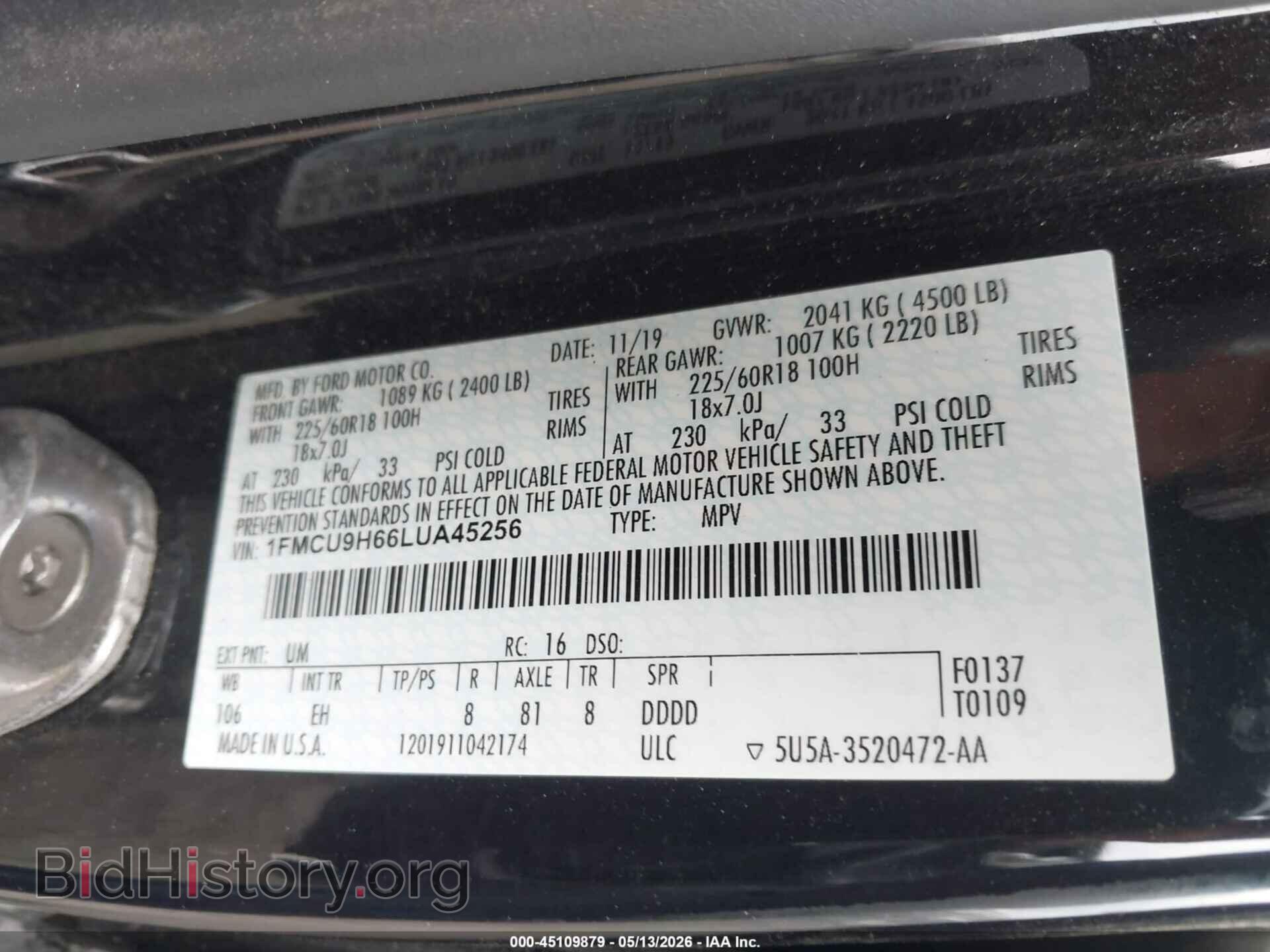 2020 FORD ESCAPE - VIN: 1FMCU9H66LUA45256 - Фото 9