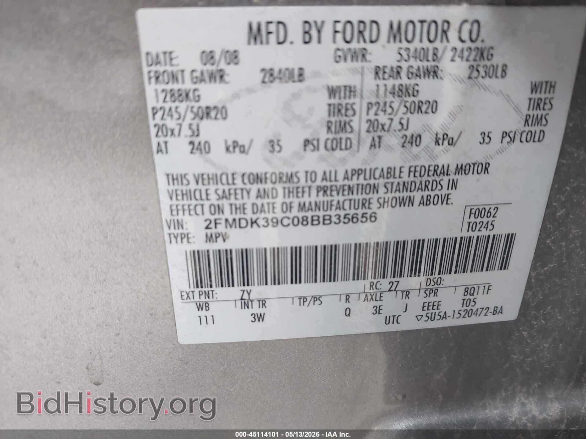 2008 FORD EDGE - VIN: 2FMDK39C08BB35656 - Фото 9