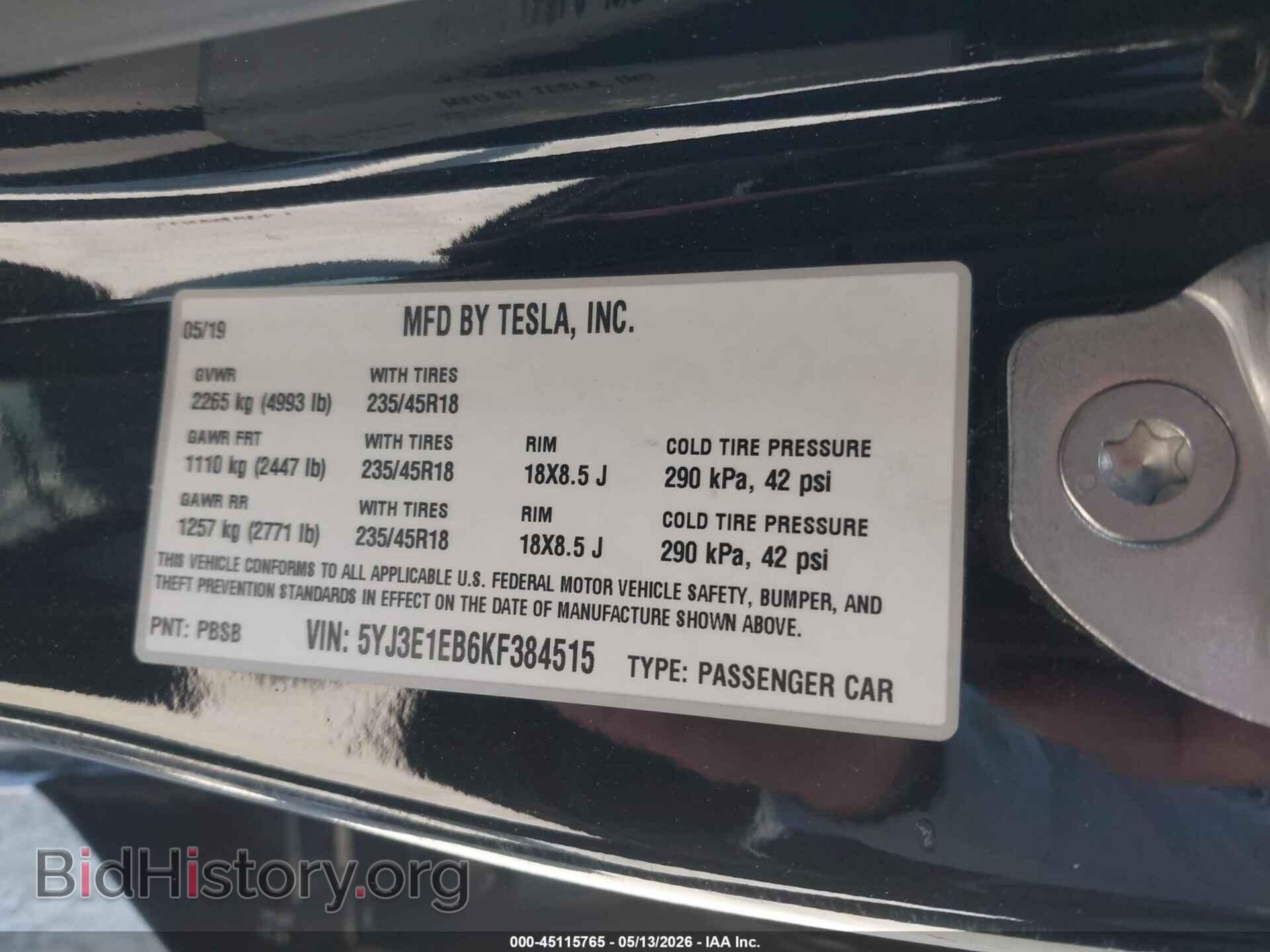 2019 TESLA MODEL 3 - VIN: 5YJ3E1EB6KF384515 - Photo 9