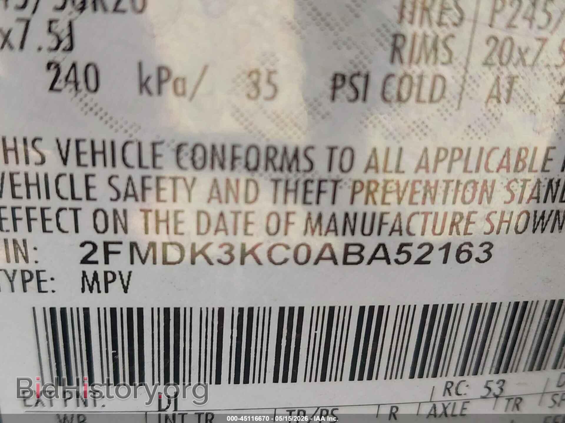 2010 FORD EDGE - VIN: 2FMDK3KC0ABA52163 - Фото 9