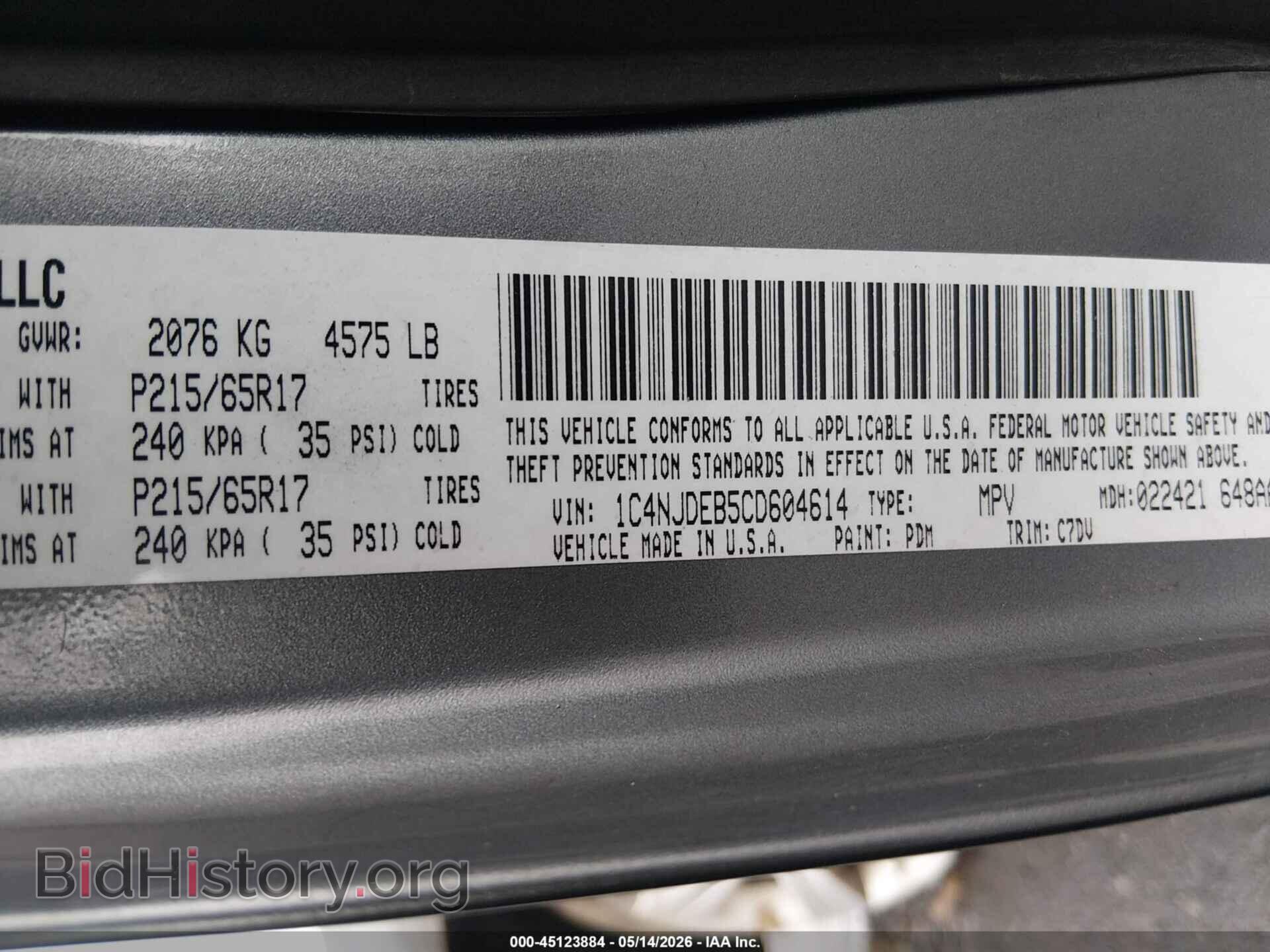 2012 JEEP COMPASS - VIN: 1C4NJDEB5CD604614 - Photo 9