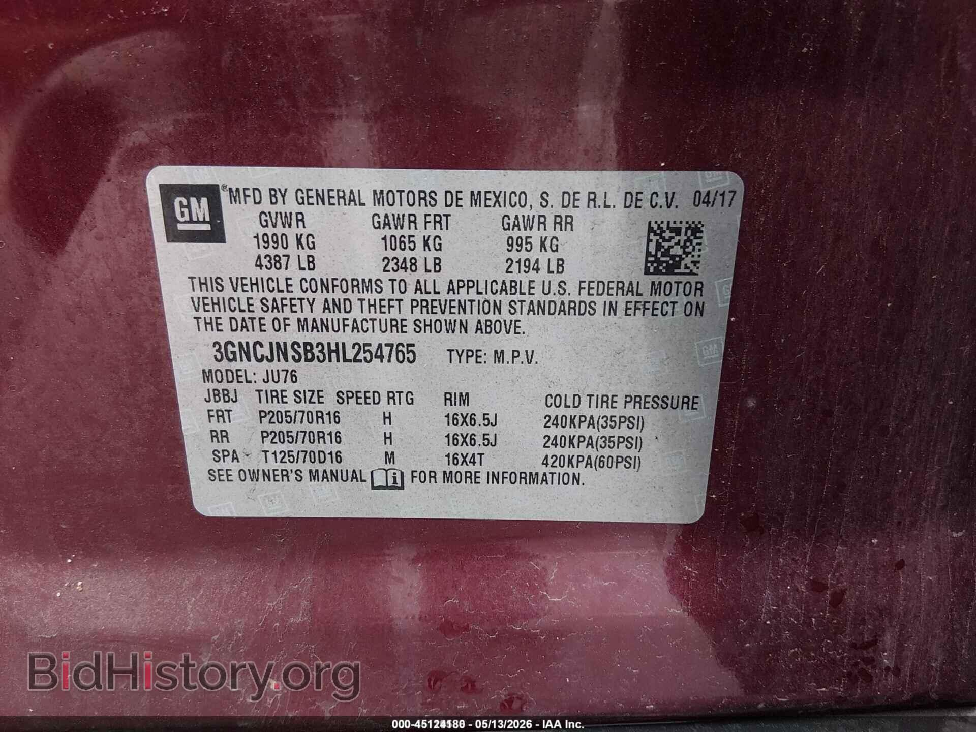 2017 CHEVROLET TRAX - VIN: 3GNCJNSB3HL254765 - Photo 9