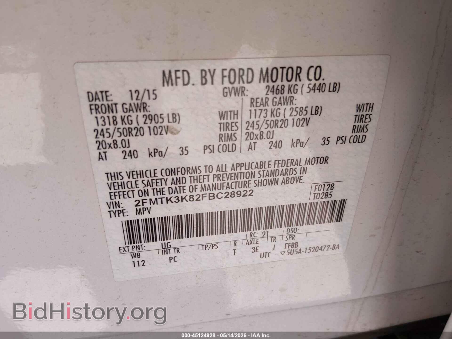 2015 FORD EDGE - VIN: 2FMTK3K82FBC28922 - Photo 9