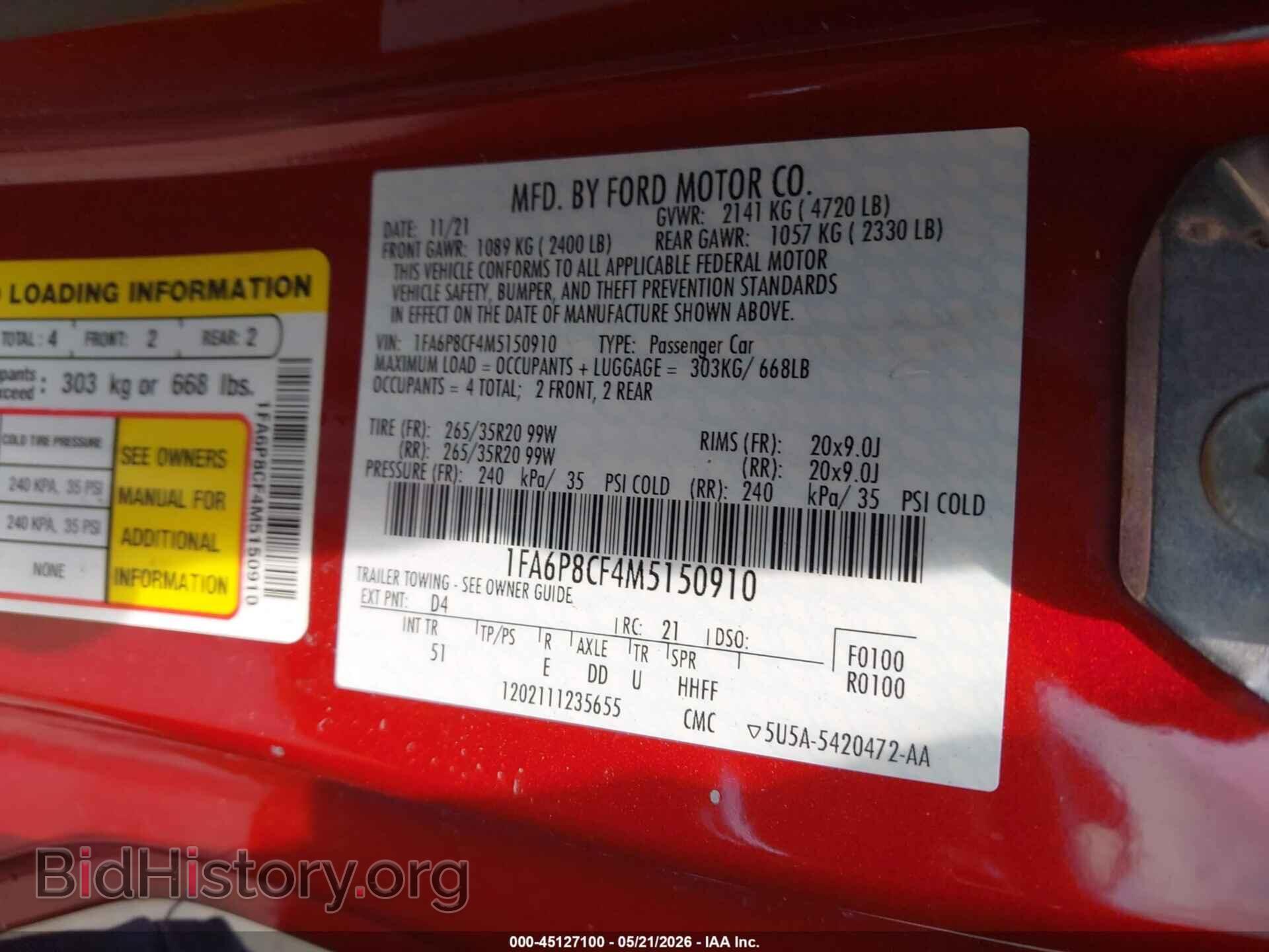 2021 FORD MUSTANG - VIN: 1FA6P8CF4M5150910 - Фото 9