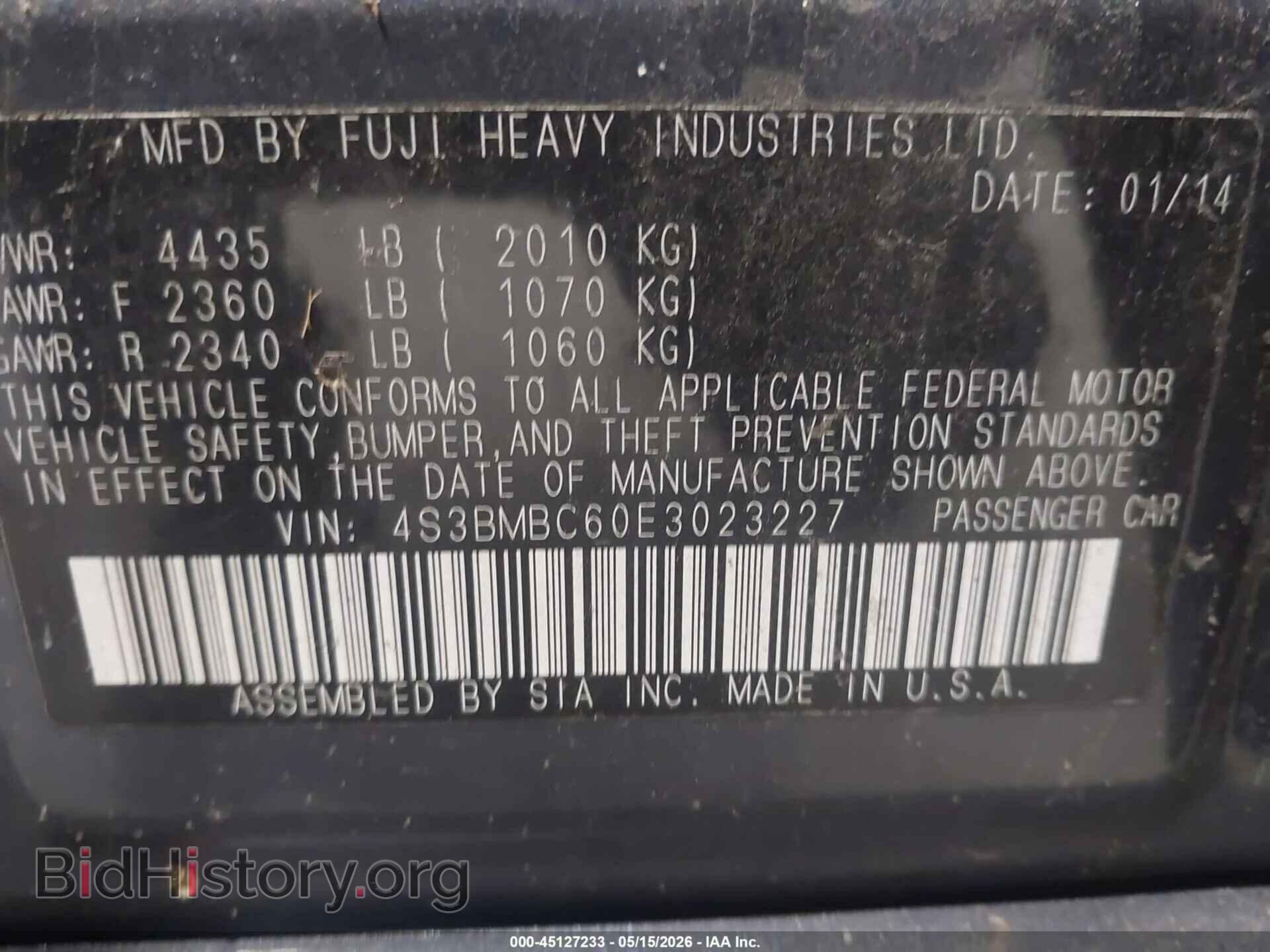 2014 SUBARU LEGACY - VIN: 4S3BMBC60E3023227 - Фото 9