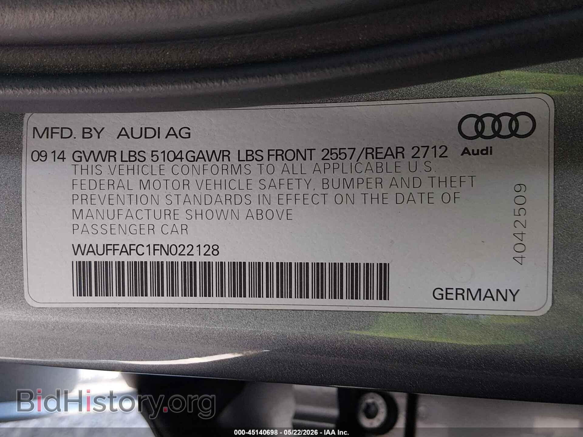 2015 AUDI A6 - VIN: WAUFFAFC1FN022128 - Фото 9