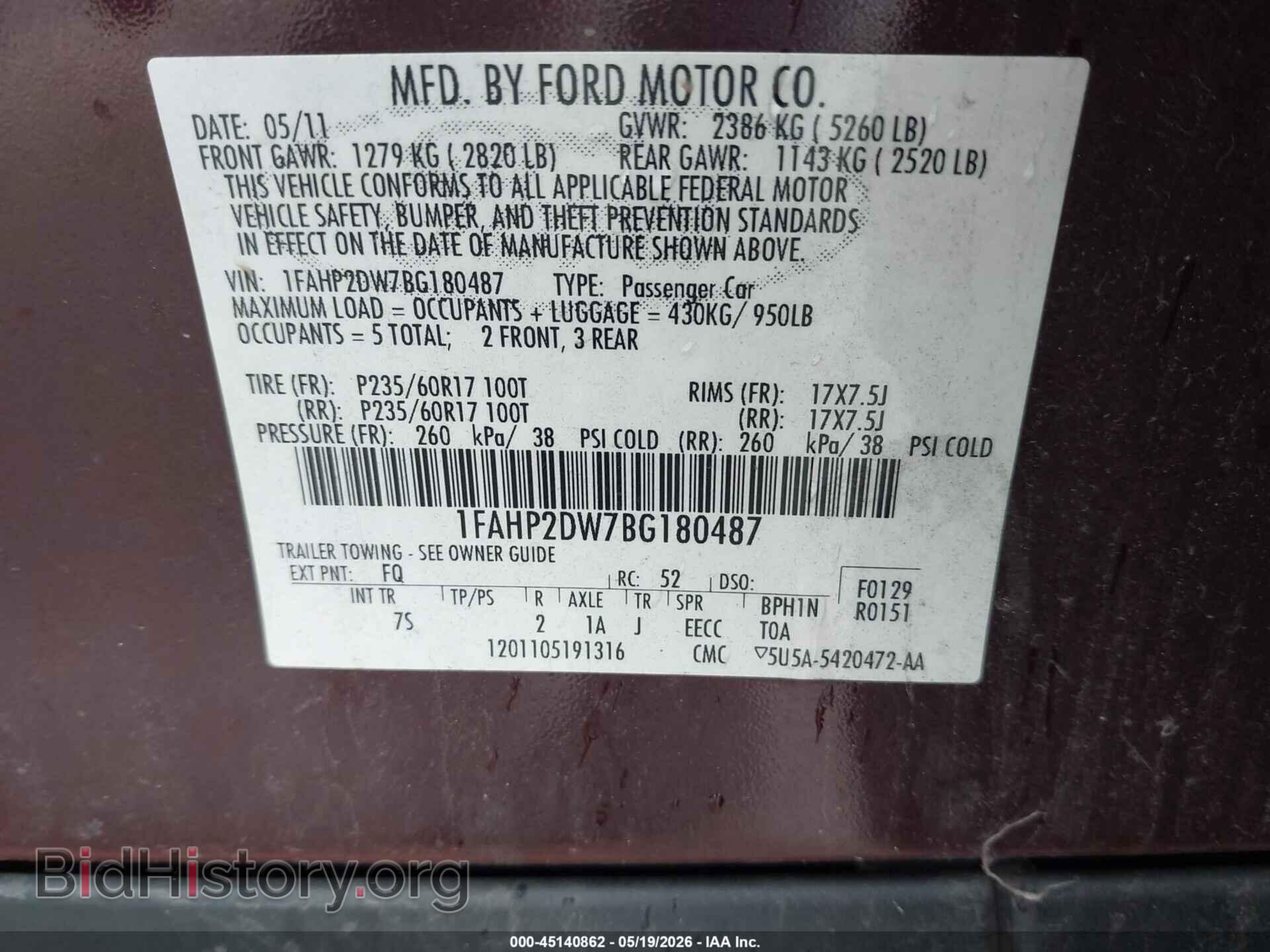 2011 FORD TAURUS - VIN: 1FAHP2DW7BG180487 - Photo 9