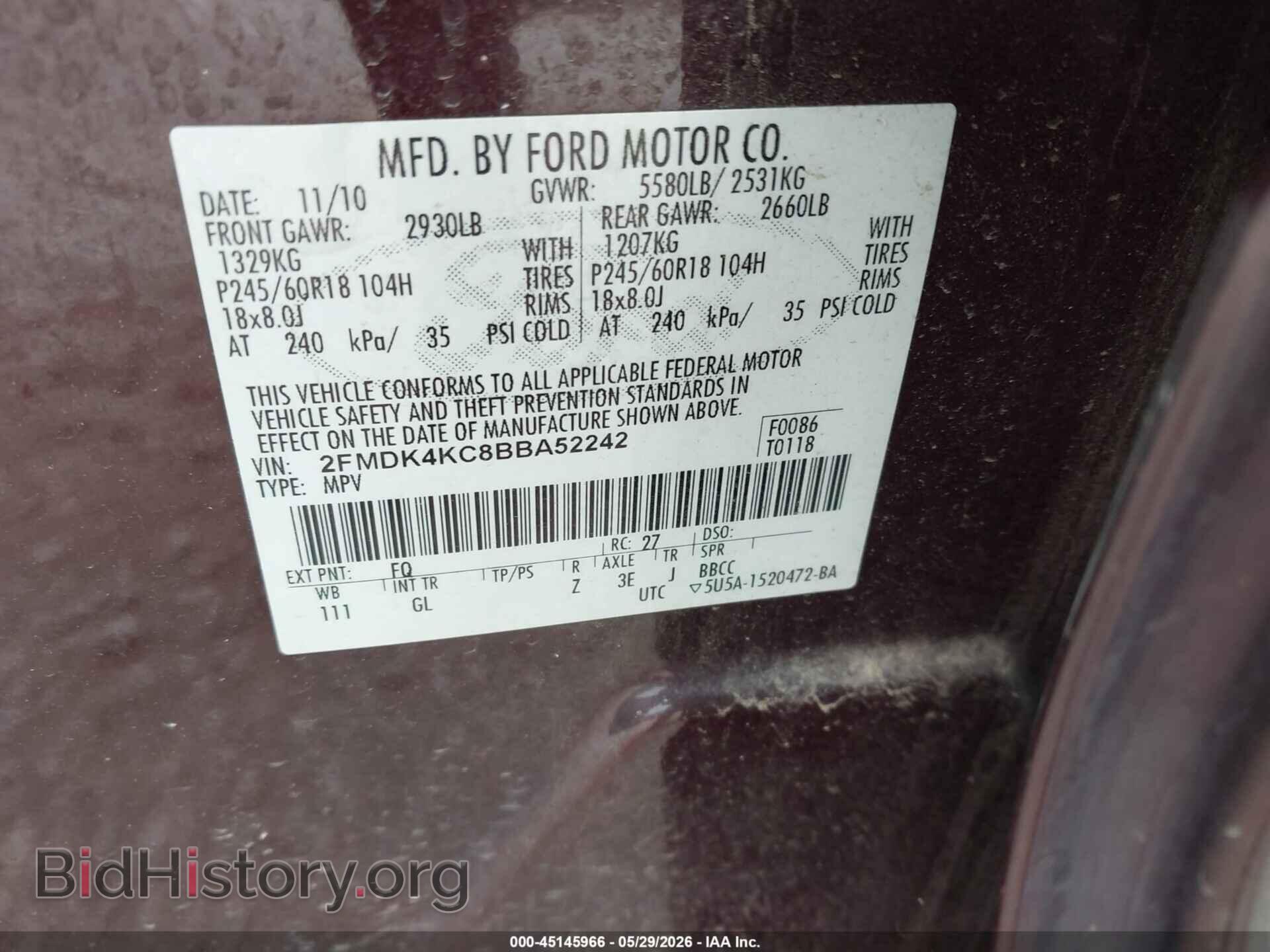 2011 FORD EDGE - VIN: 2FMDK4KC8BBA52242 - Фото 9