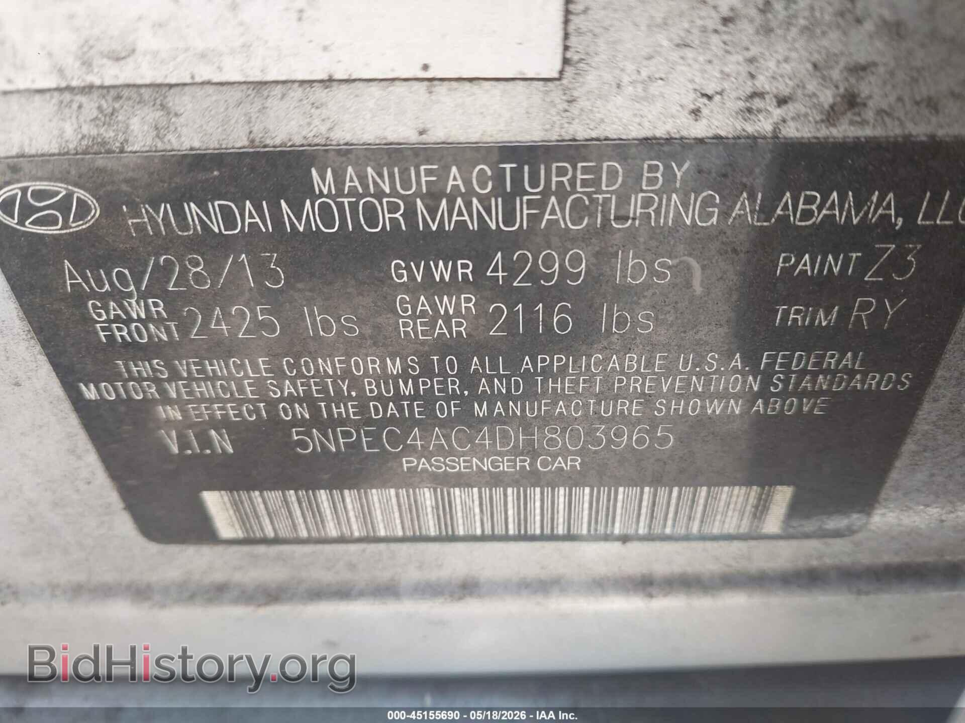 2013 HYUNDAI SONATA - VIN: 5NPEC4AC4DH803965 - Фото 9
