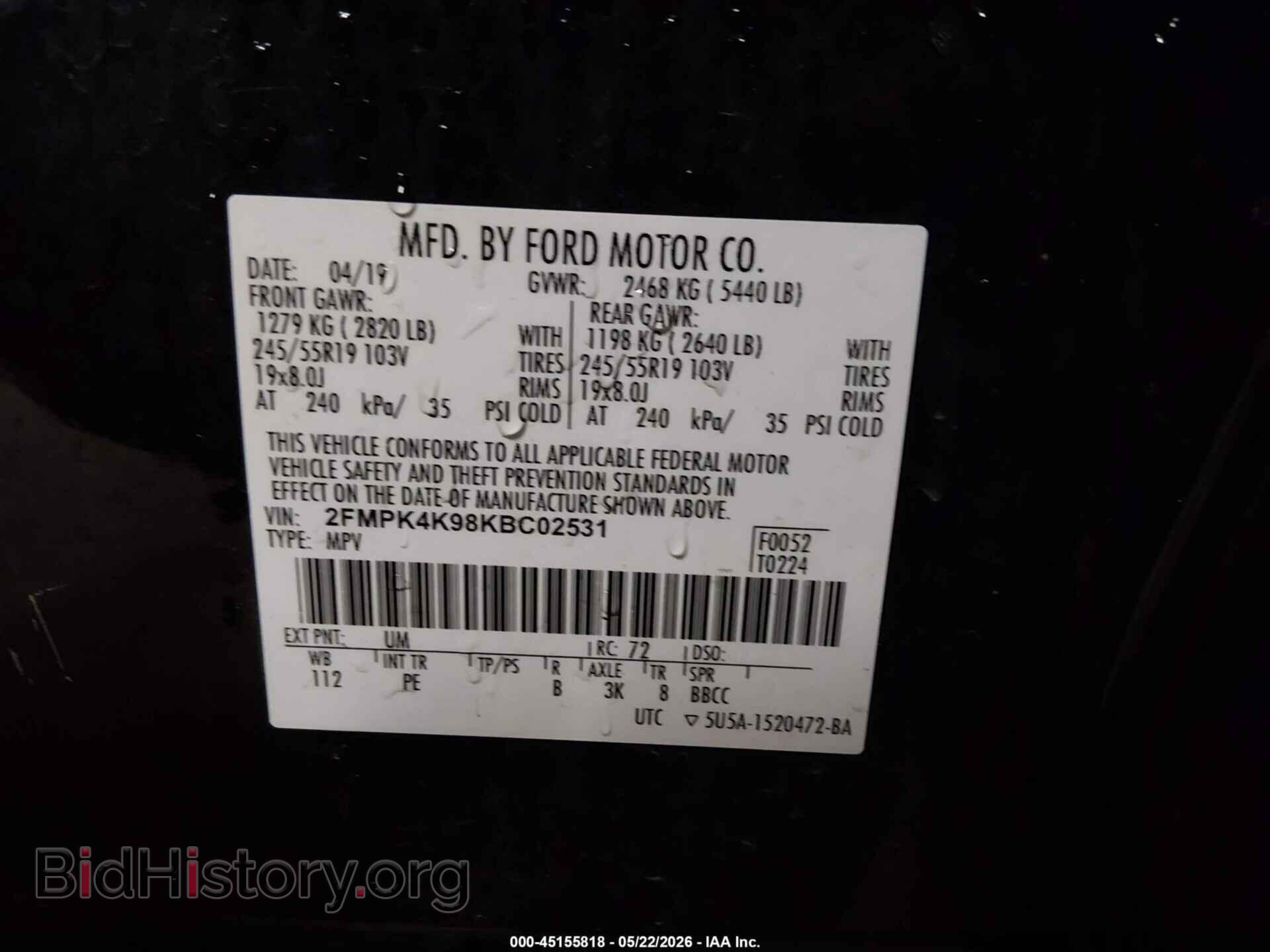 2019 FORD EDGE - VIN: 2FMPK4K98KBC02531 - Photo 9