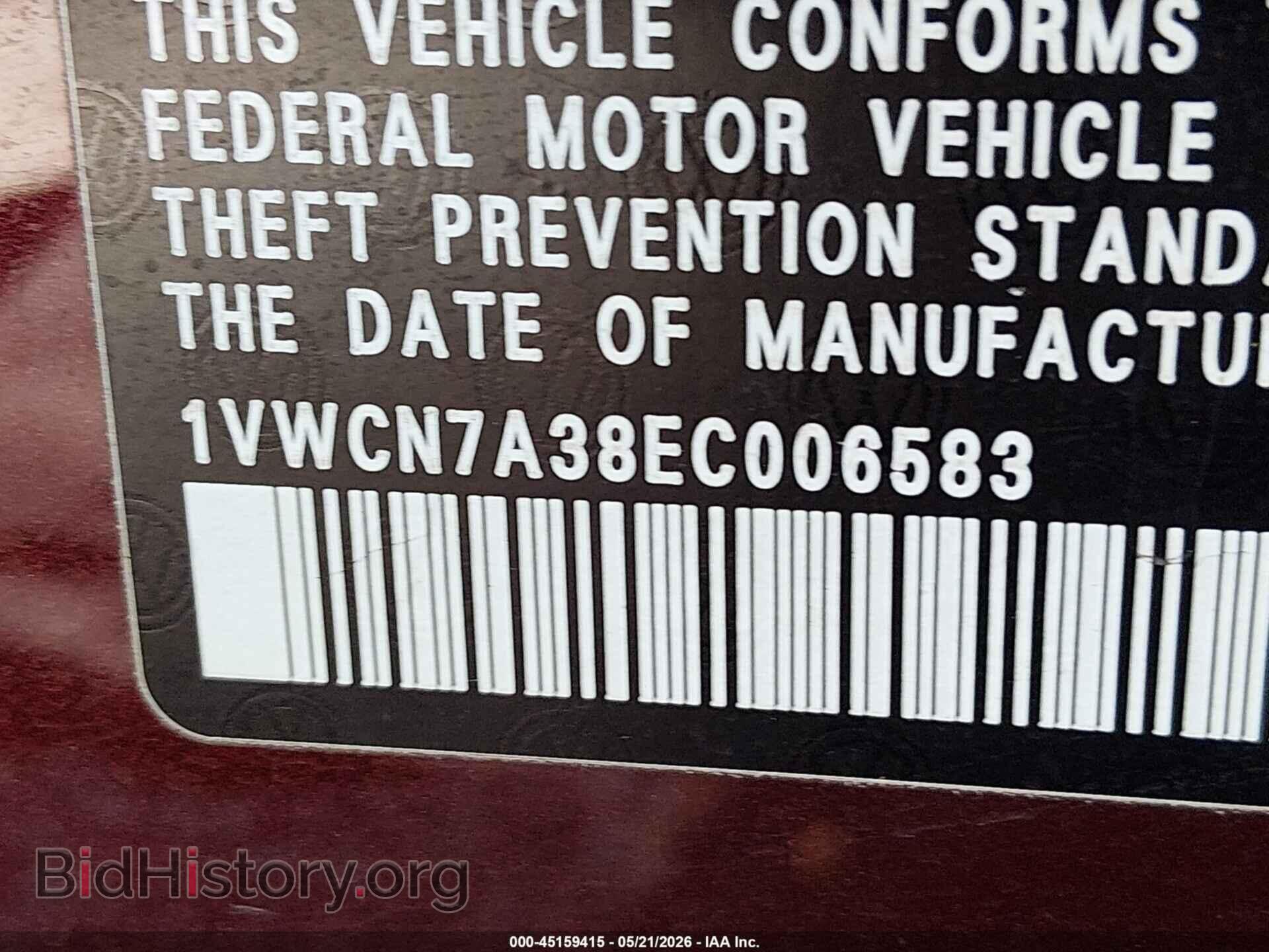 2014 VOLKSWAGEN PASSAT - VIN: 1VWCN7A38EC006583 - Фото 9