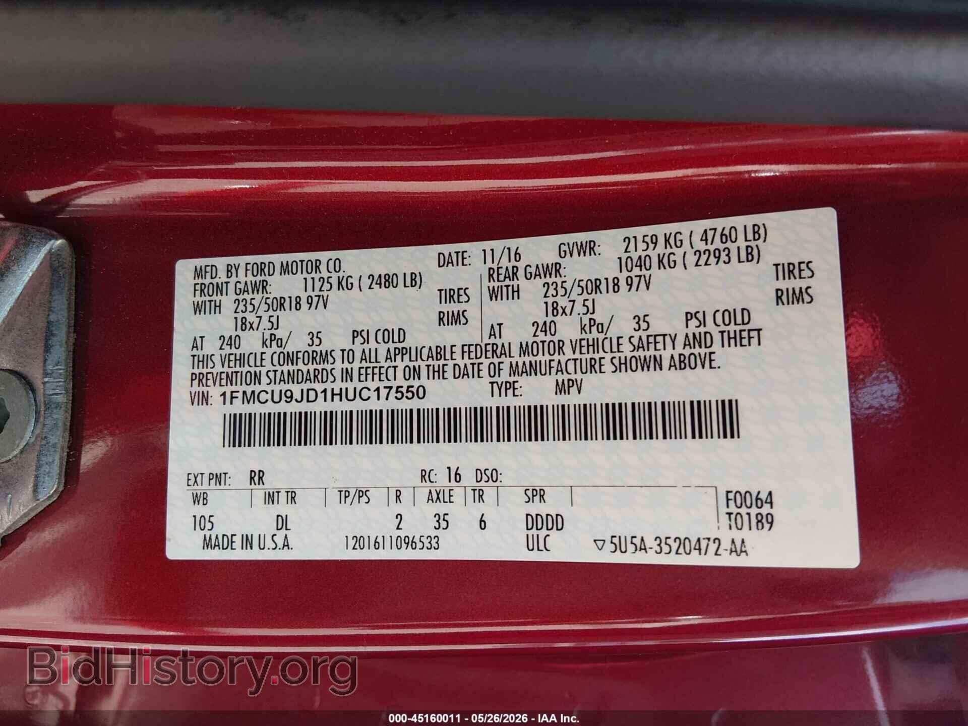 2017 FORD ESCAPE - VIN: 1FMCU9JD1HUC17550 - Photo 9
