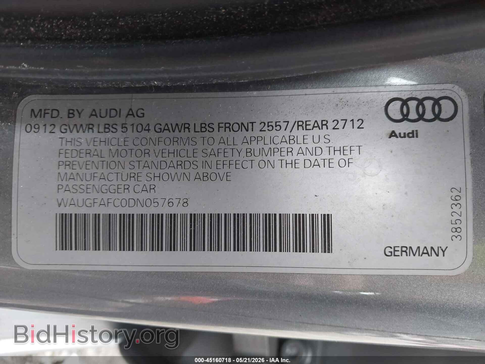 2013 AUDI A6 - VIN: WAUGFAFC0DN057678 - Фото 9