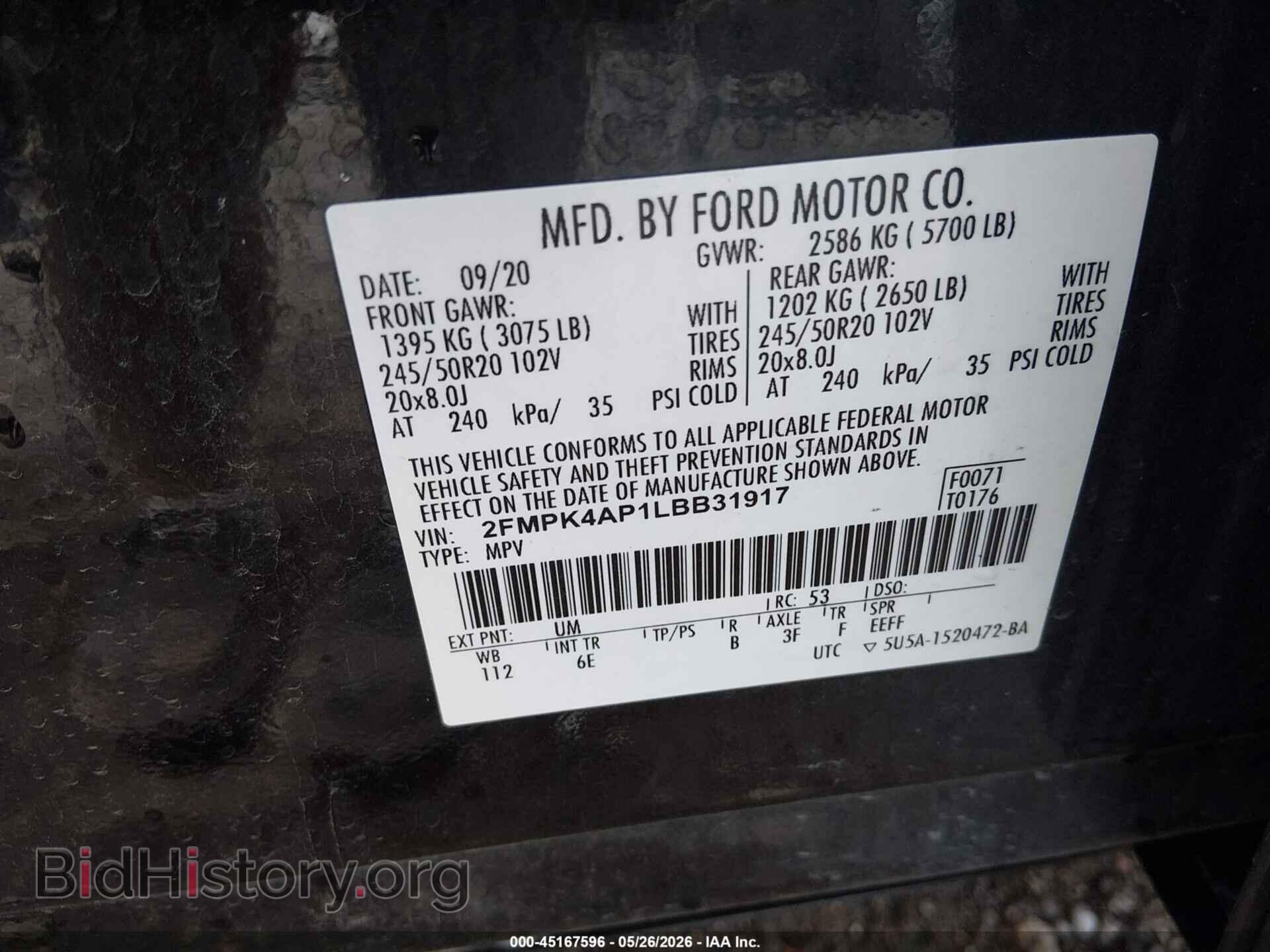 2020 FORD EDGE - VIN: 2FMPK4AP1LBB31917 - Photo 9