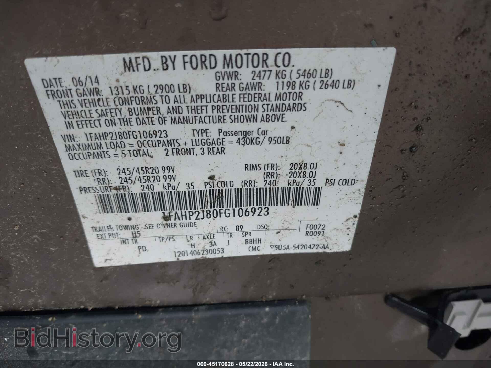 2015 FORD TAURUS - VIN: 1FAHP2J80FG106923 - Фото 9