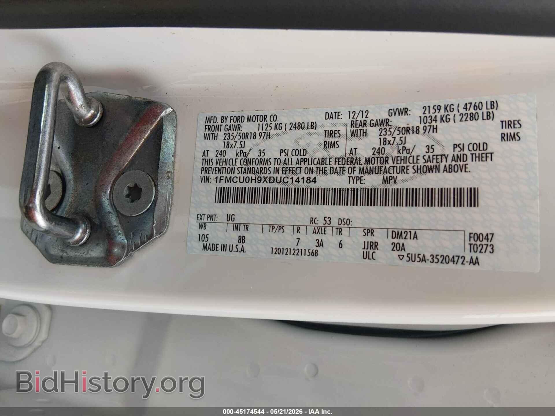 2013 FORD ESCAPE - VIN: 1FMCU0H9XDUC14184 - Фото 9