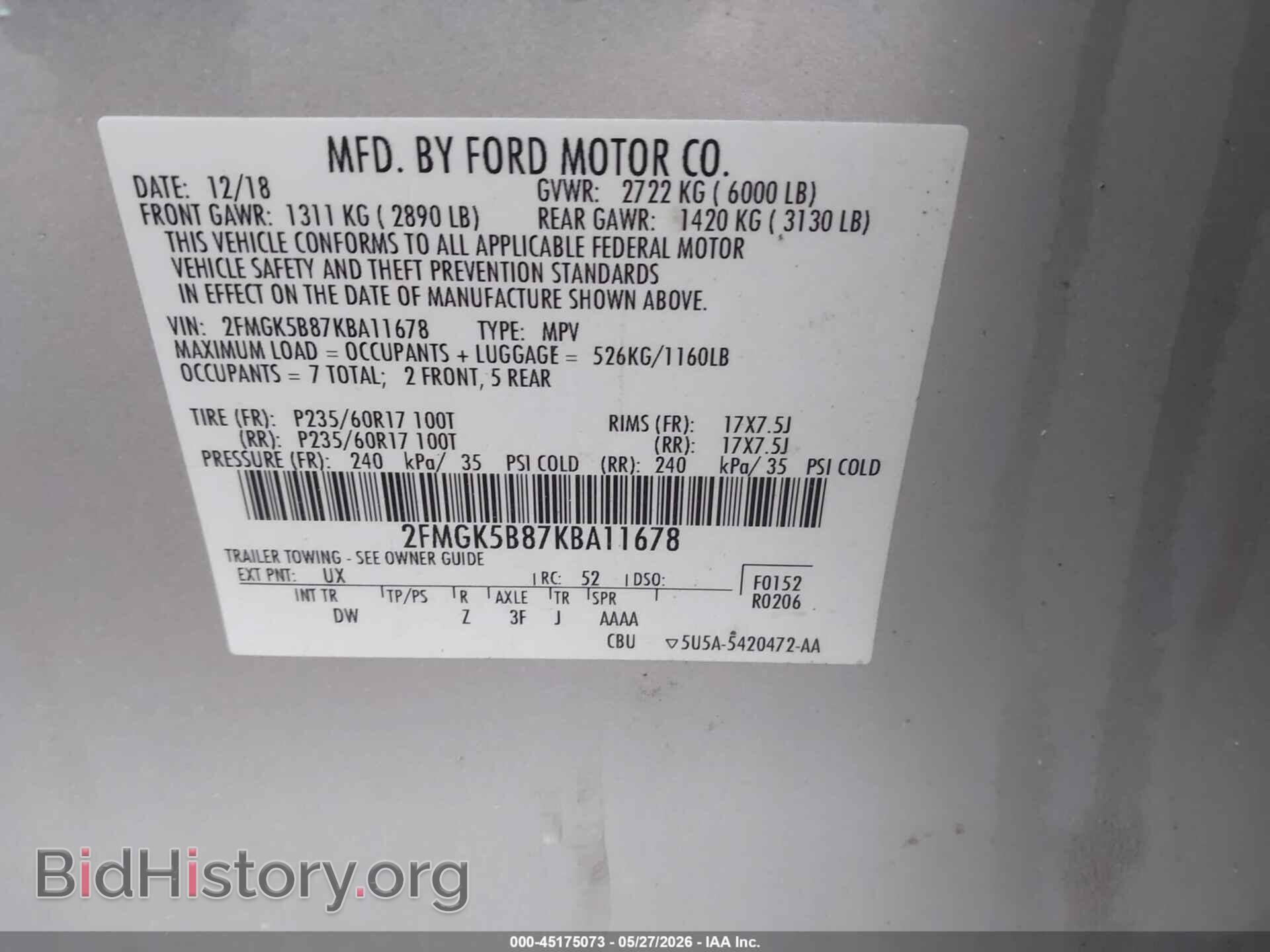 2019 FORD FLEX - VIN: 2FMGK5B87KBA11678 - Photo 9