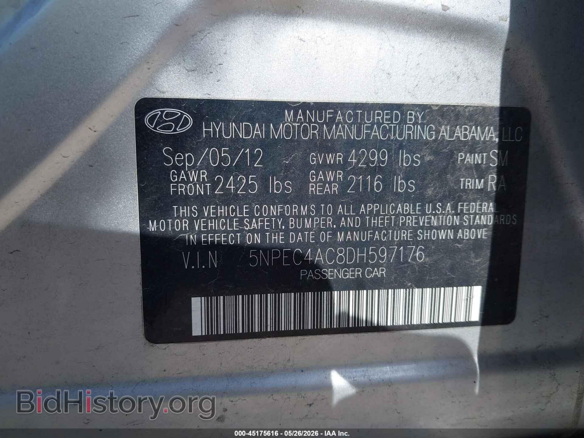 2013 HYUNDAI SONATA - VIN: 5NPEC4AC8DH597176 - Фото 9